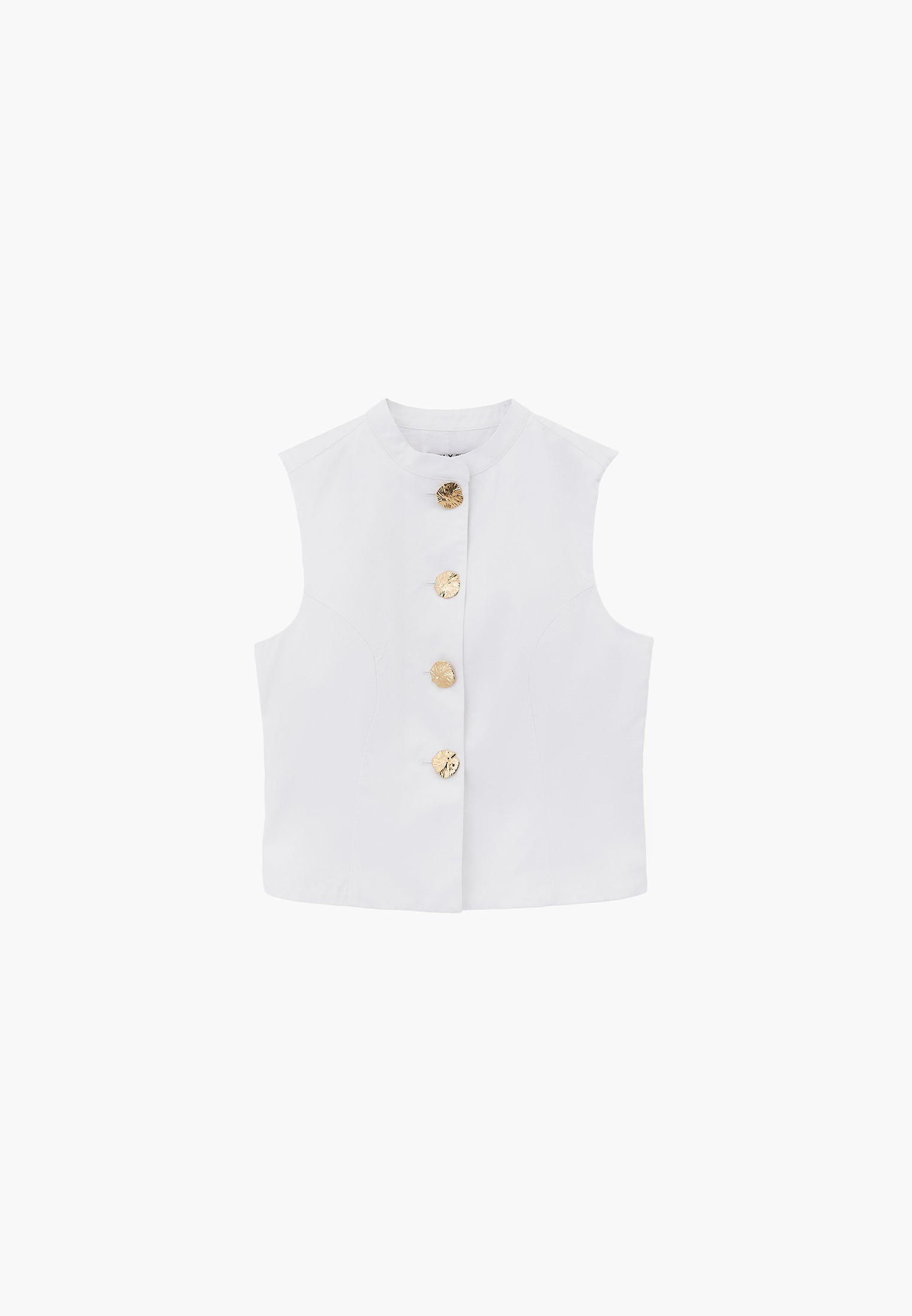 Vest With High Collar And Button Details - WHITE