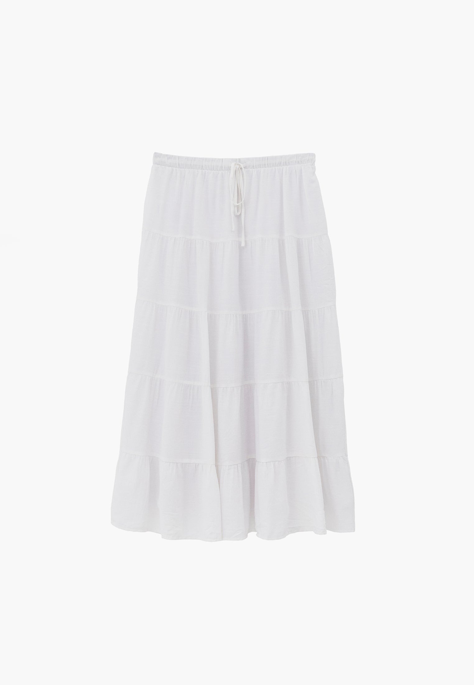 High Waist Ruched Midi Skirt - WHITE