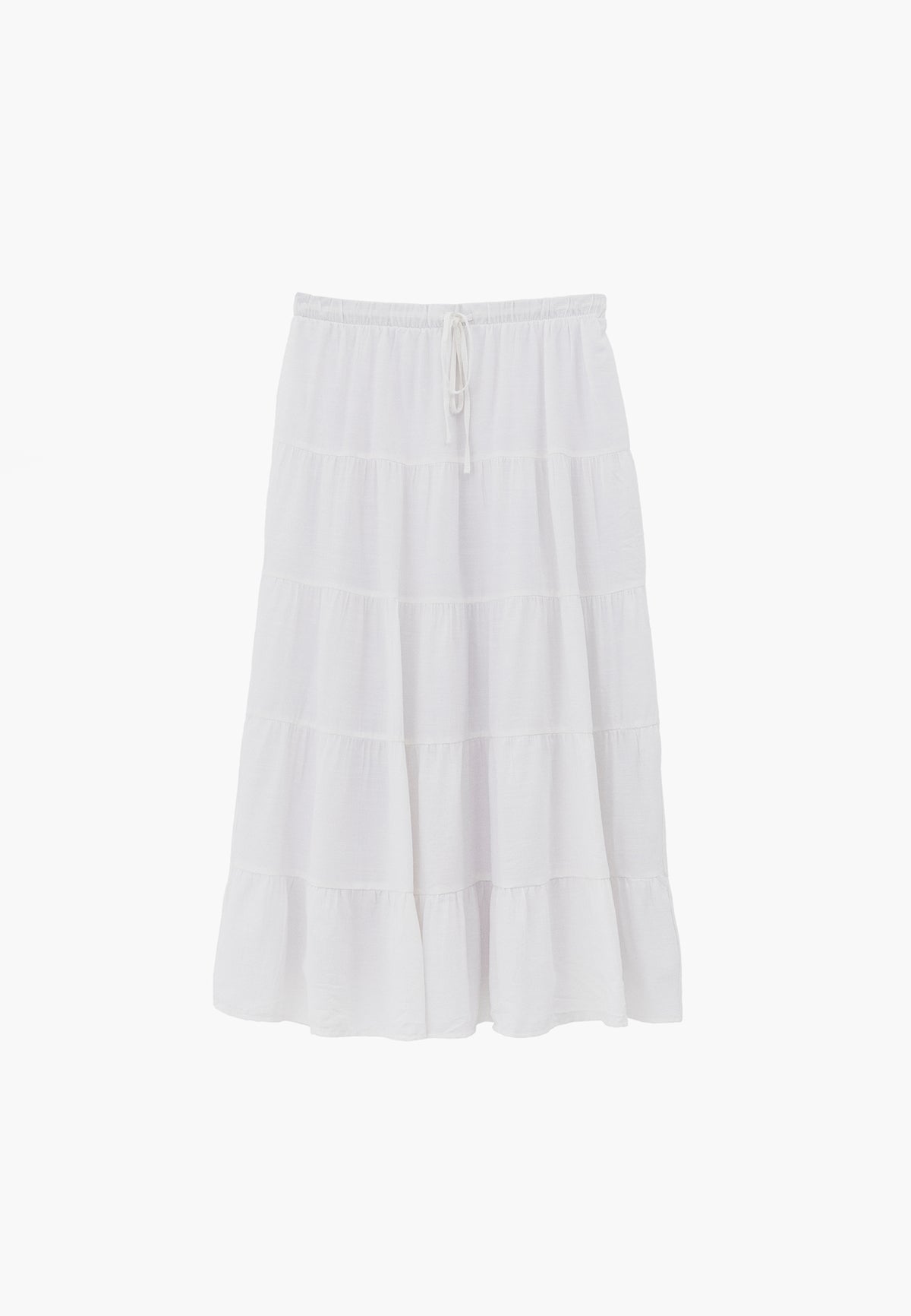 High Waist Ruched Midi Skirt - White