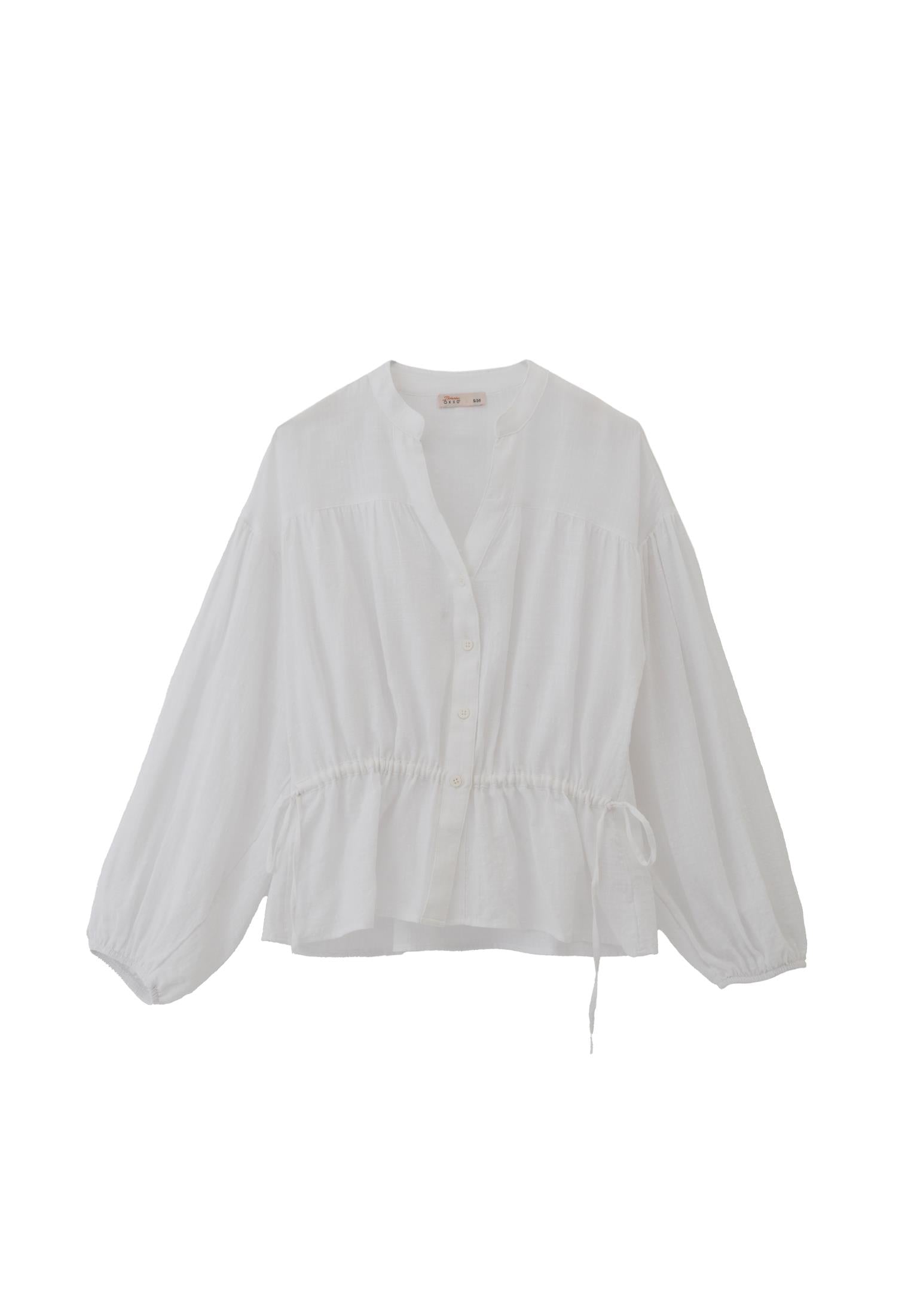 Balloon Sleeve Cotton Shirt - WHITE