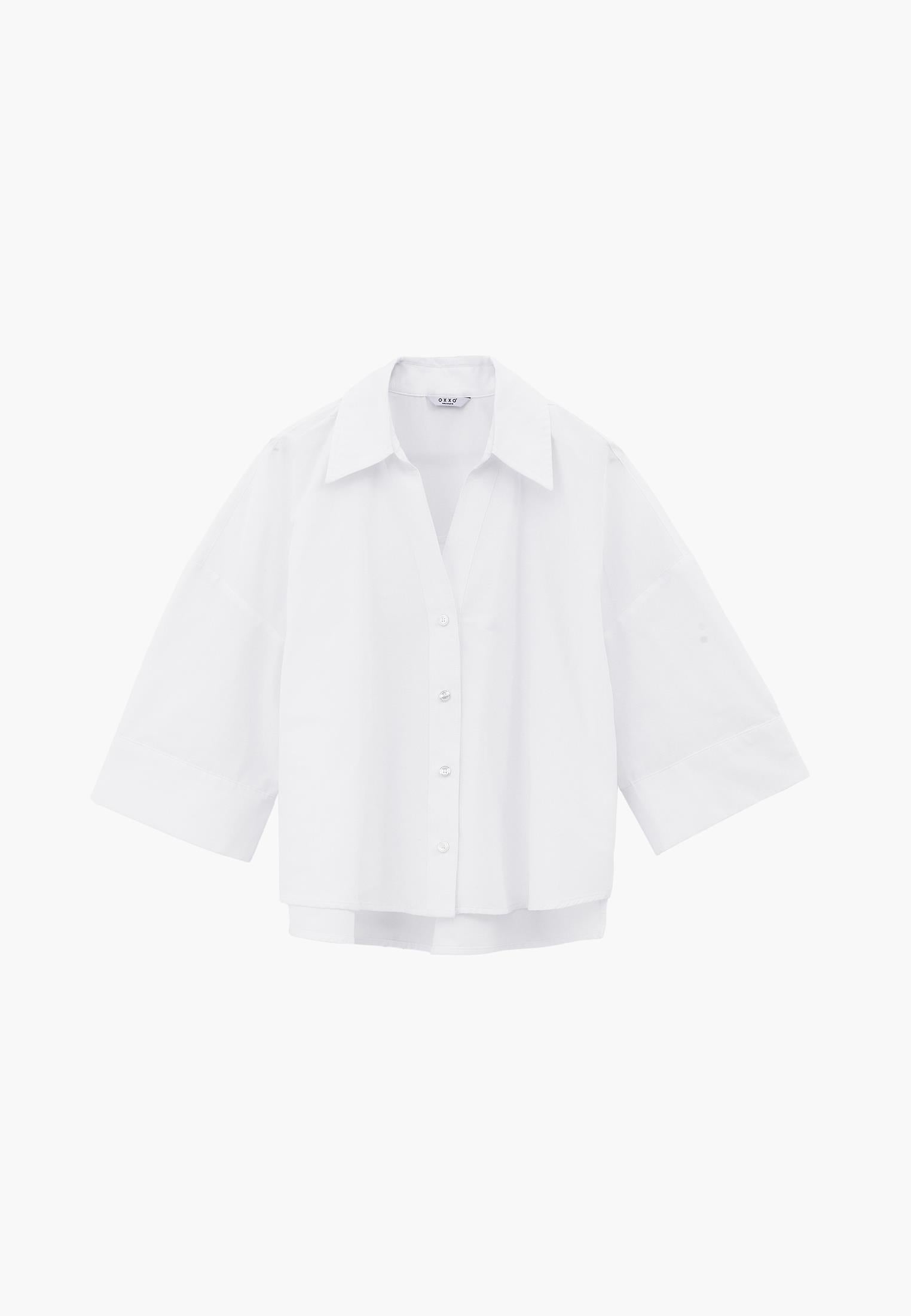 Oversize 3/4 Sleeve Buttoned Shirt - WHITE