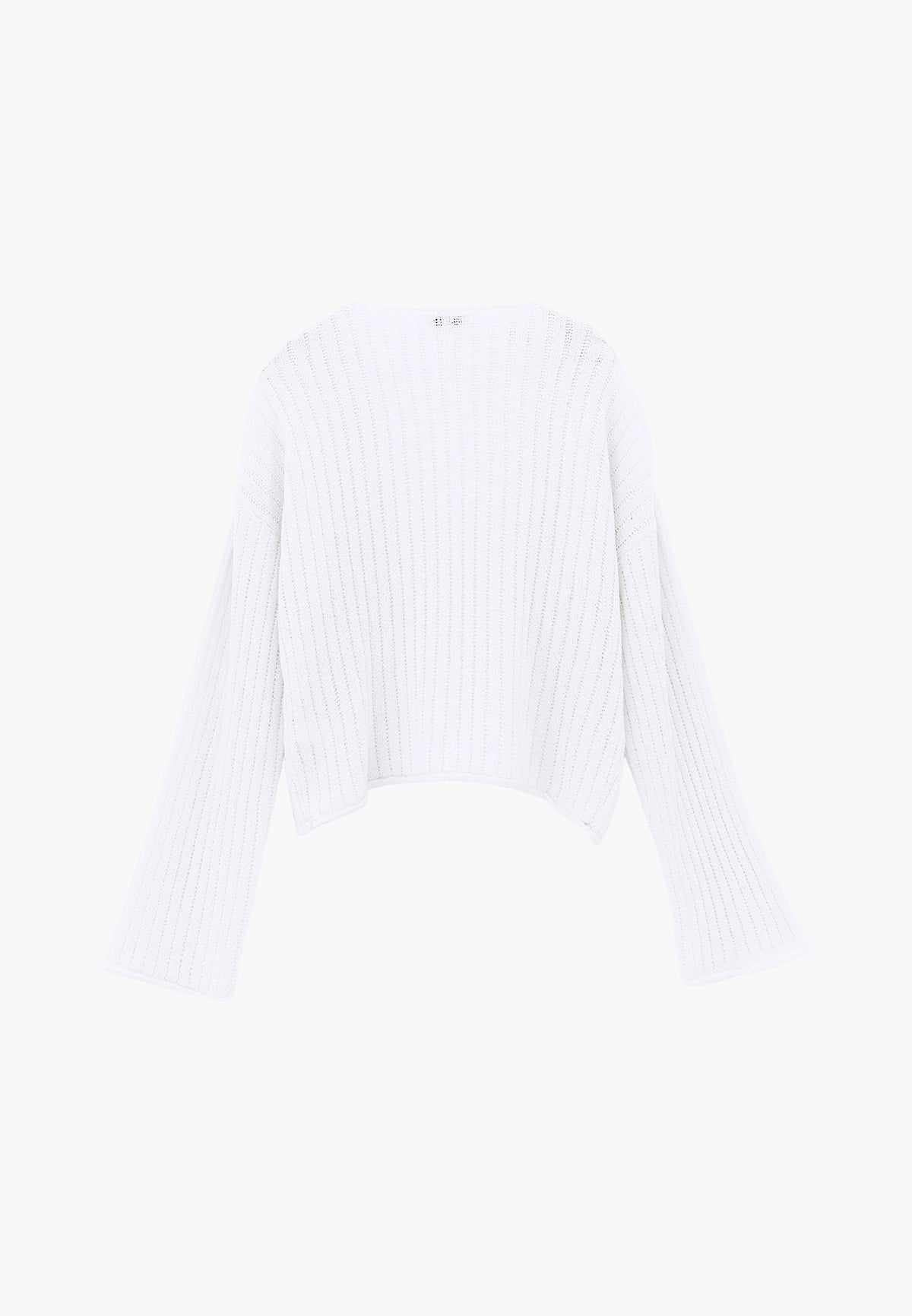 Ribbed V-Neck Long Sleeve Sweater - White