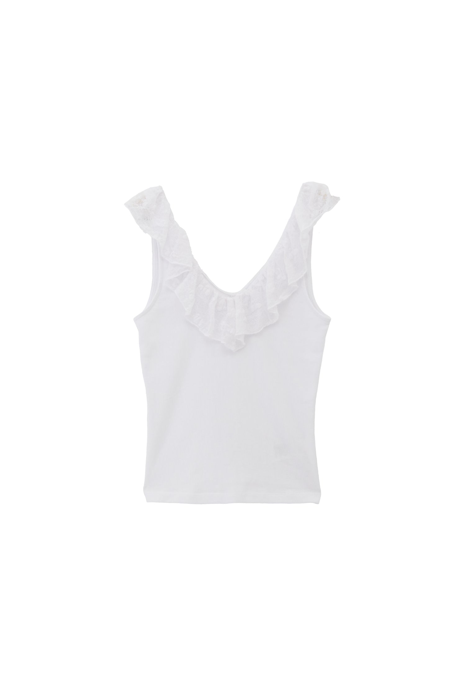 V Neck Frilled Tank Top - WHITE