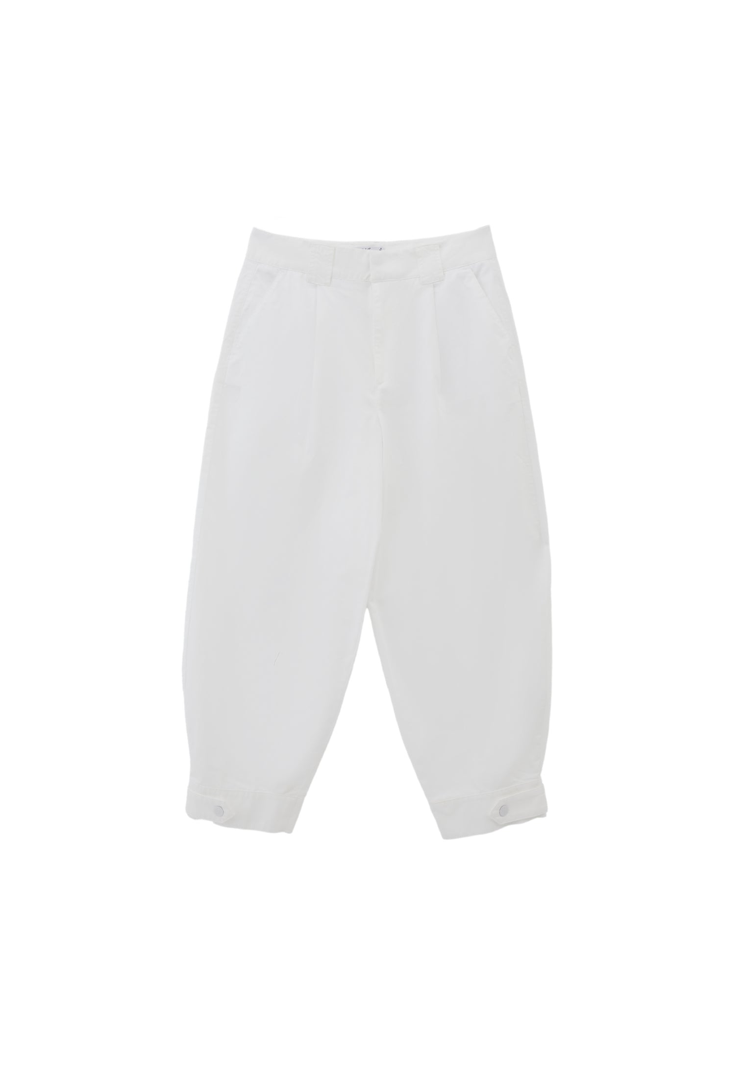 Pleated High Waist Barrel Leg Pants - WHITE