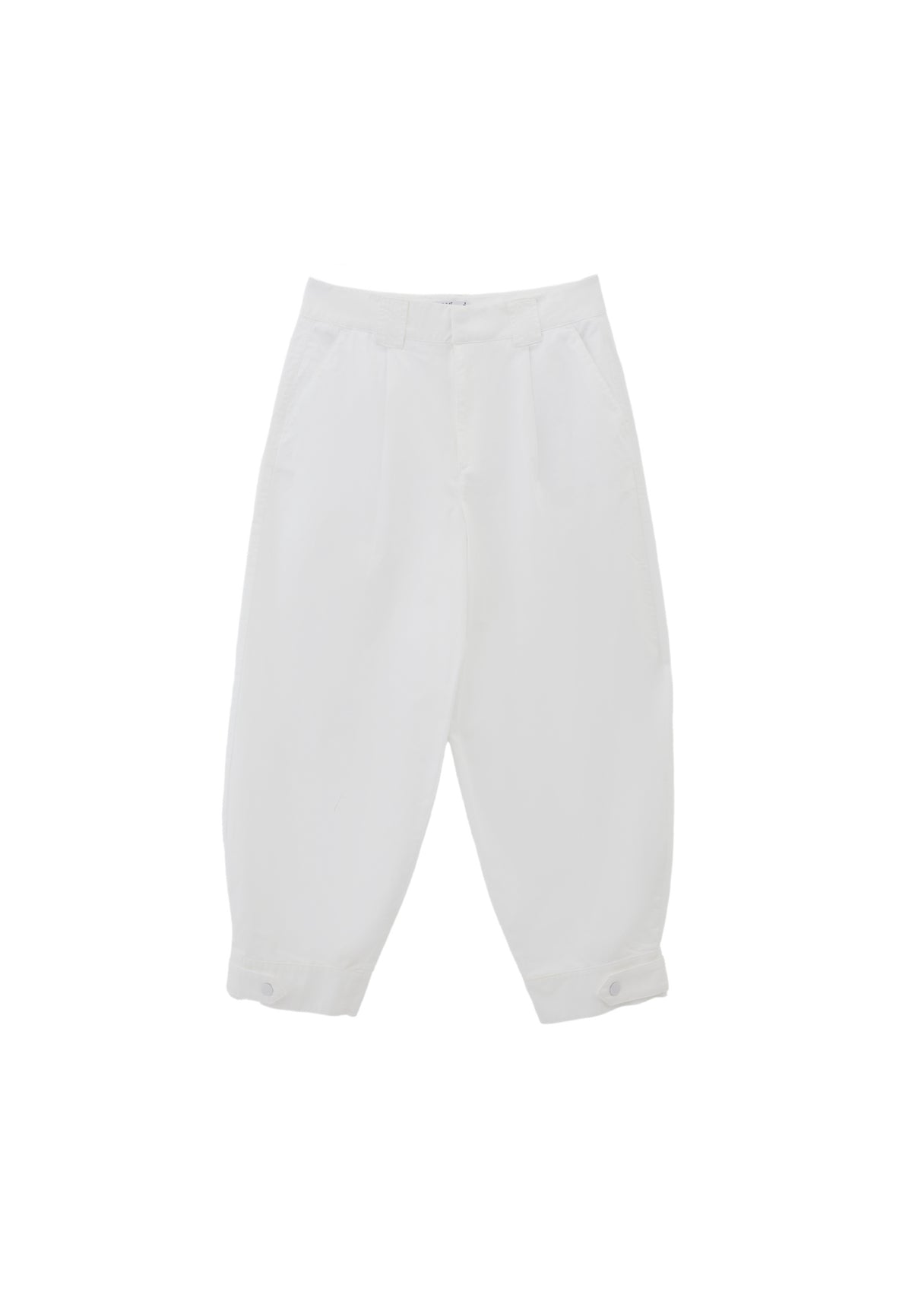 Pleated High Waist Barrel Leg Pants - WHITE