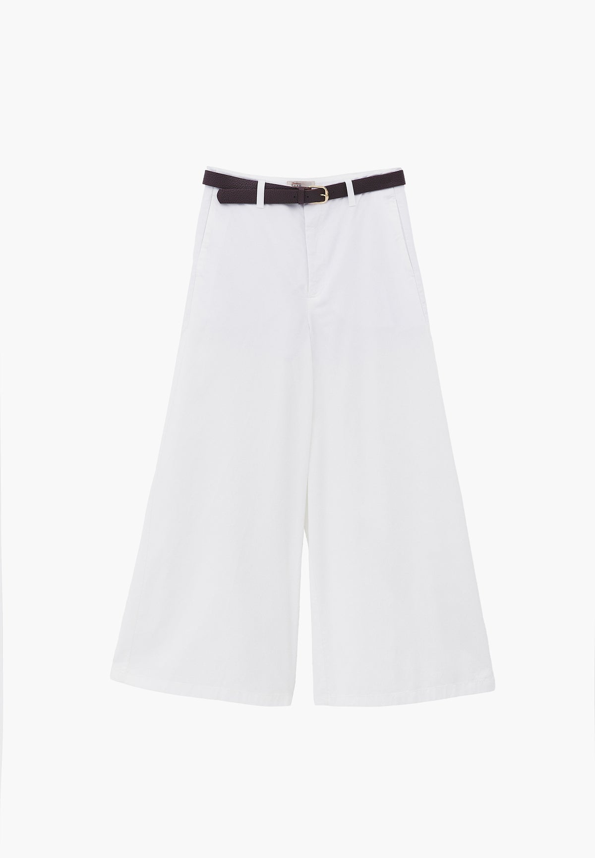 Summer Wide Leg Pants With Belt Detail - White