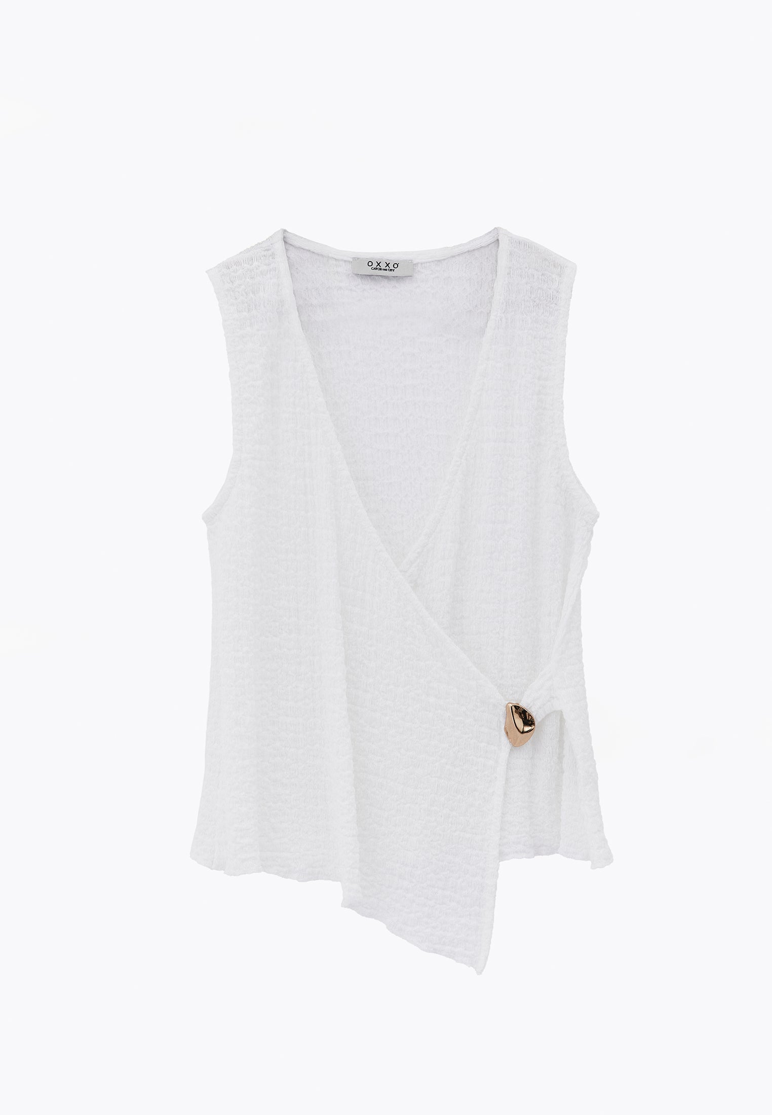 V Neck Blouse Without Sleeve Detail - WHITE