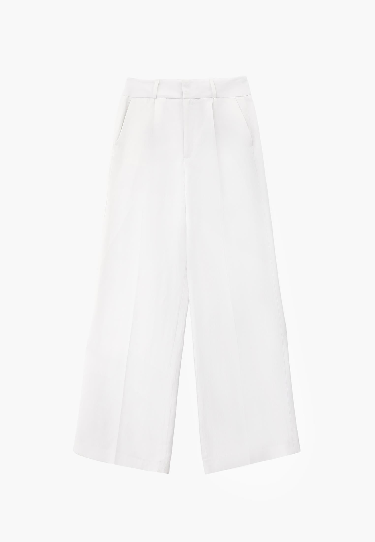 Wide Leg Pleated Ultra High Waist Long Pants - WHITE