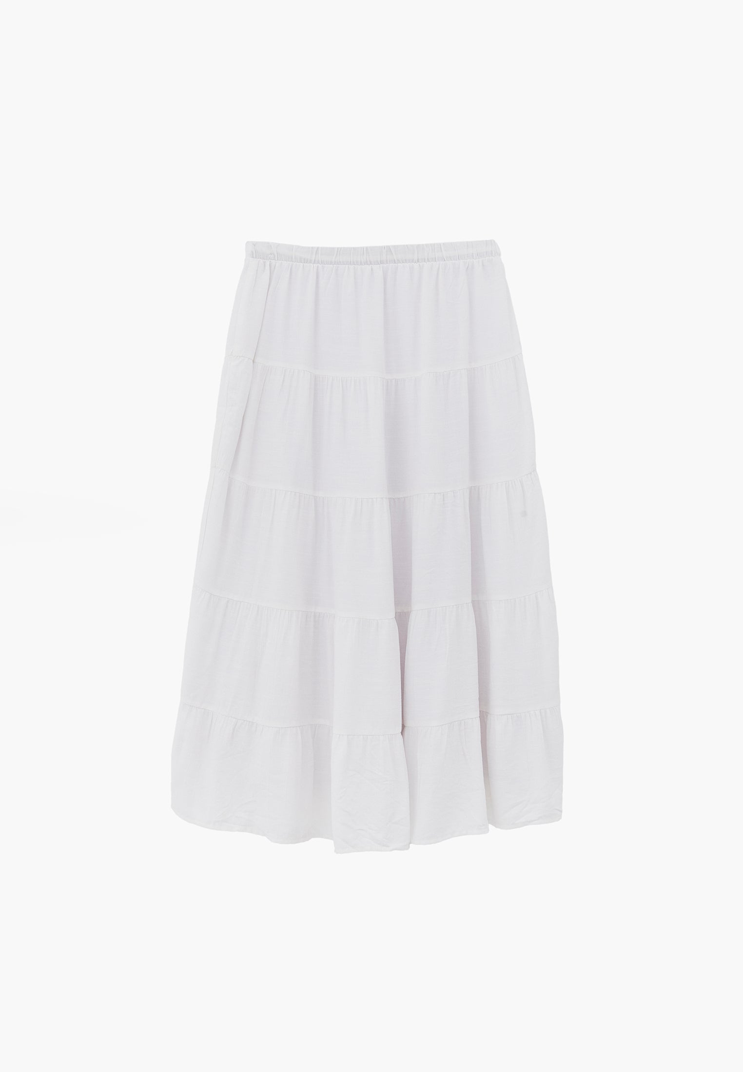 High Waist Ruched Midi Skirt - WHITE