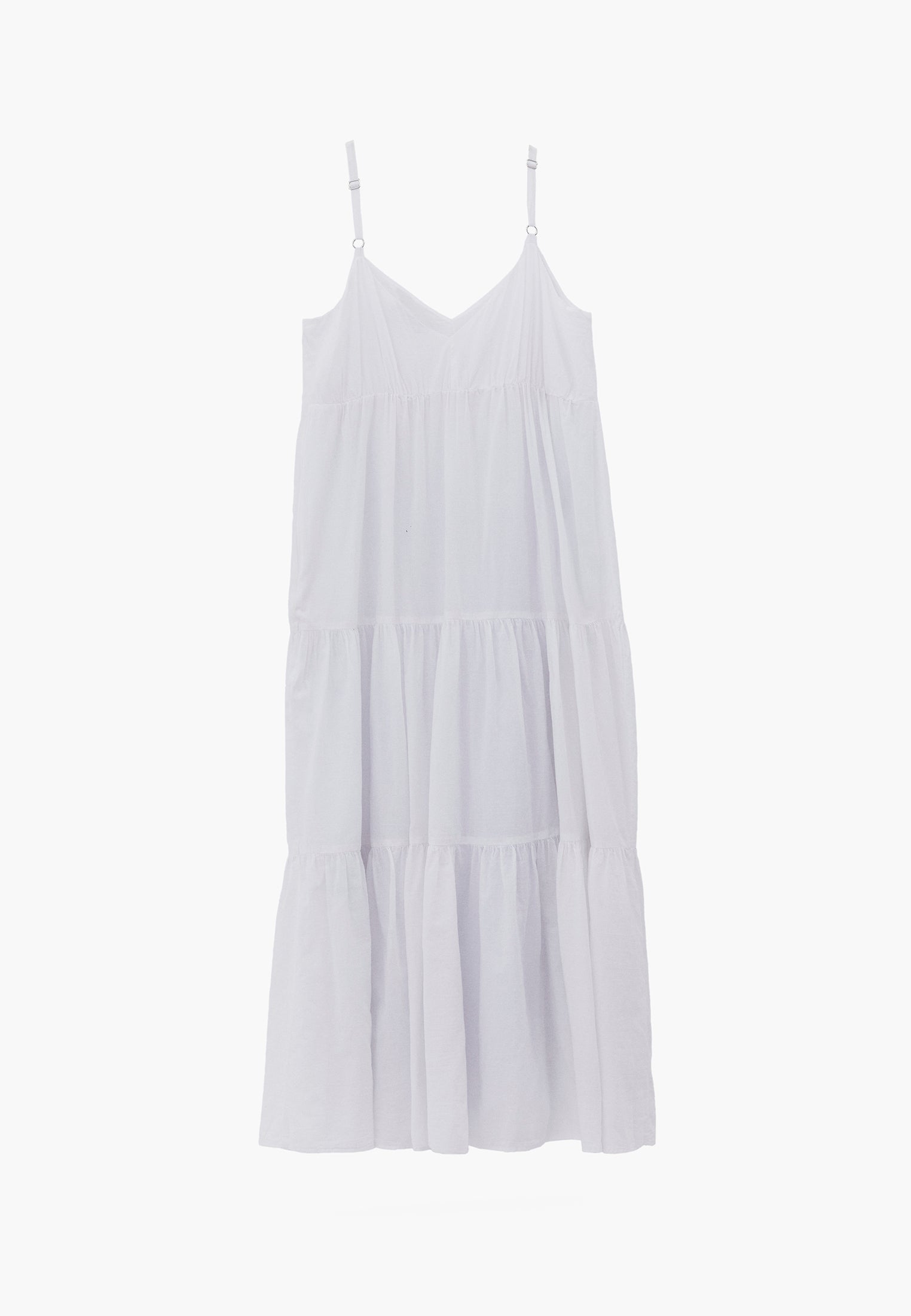 V Neck Ruched Long Dress - WHITE