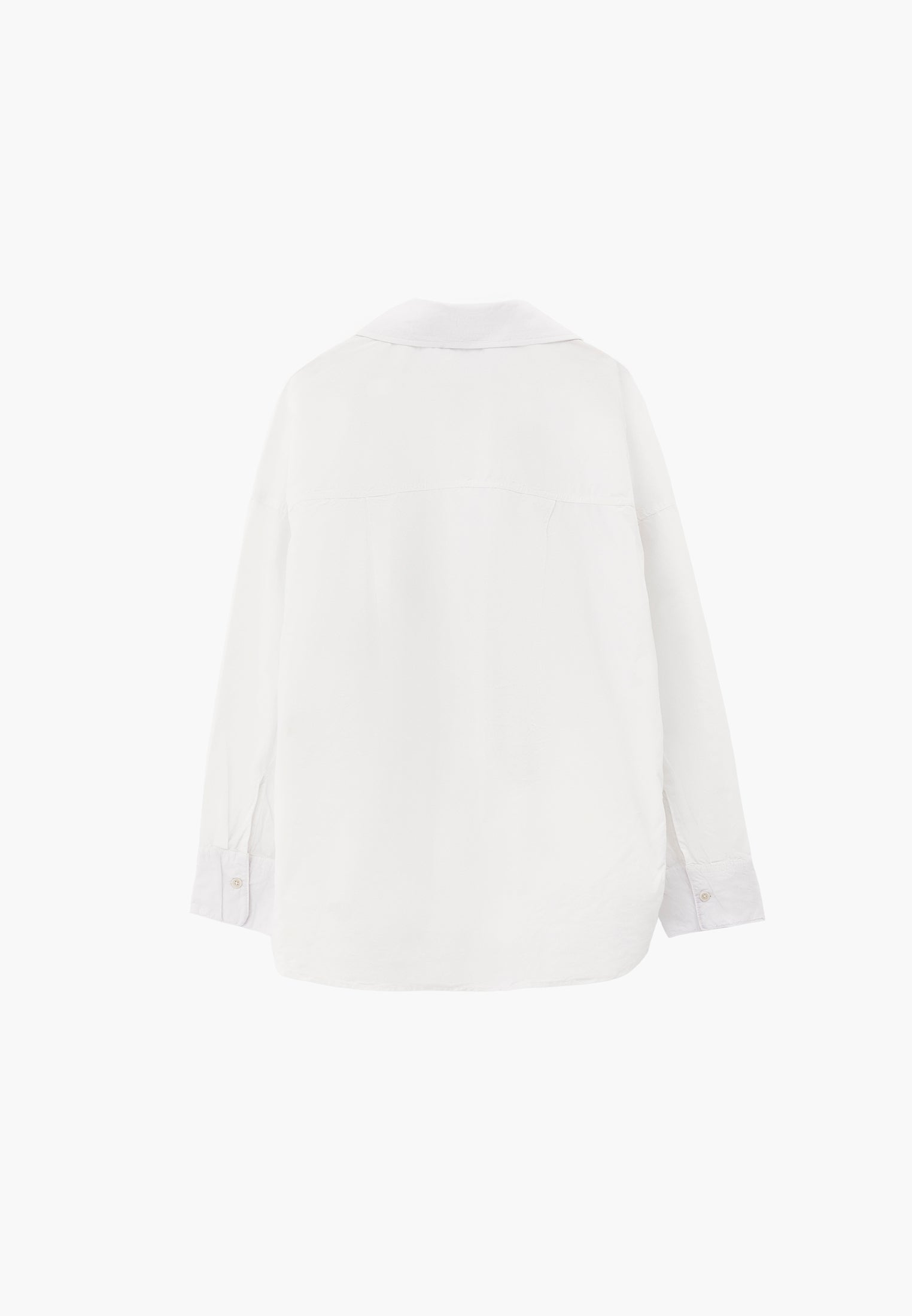 Oversized Long-Sleeve Shirt with Pocket Detail - WHITE
