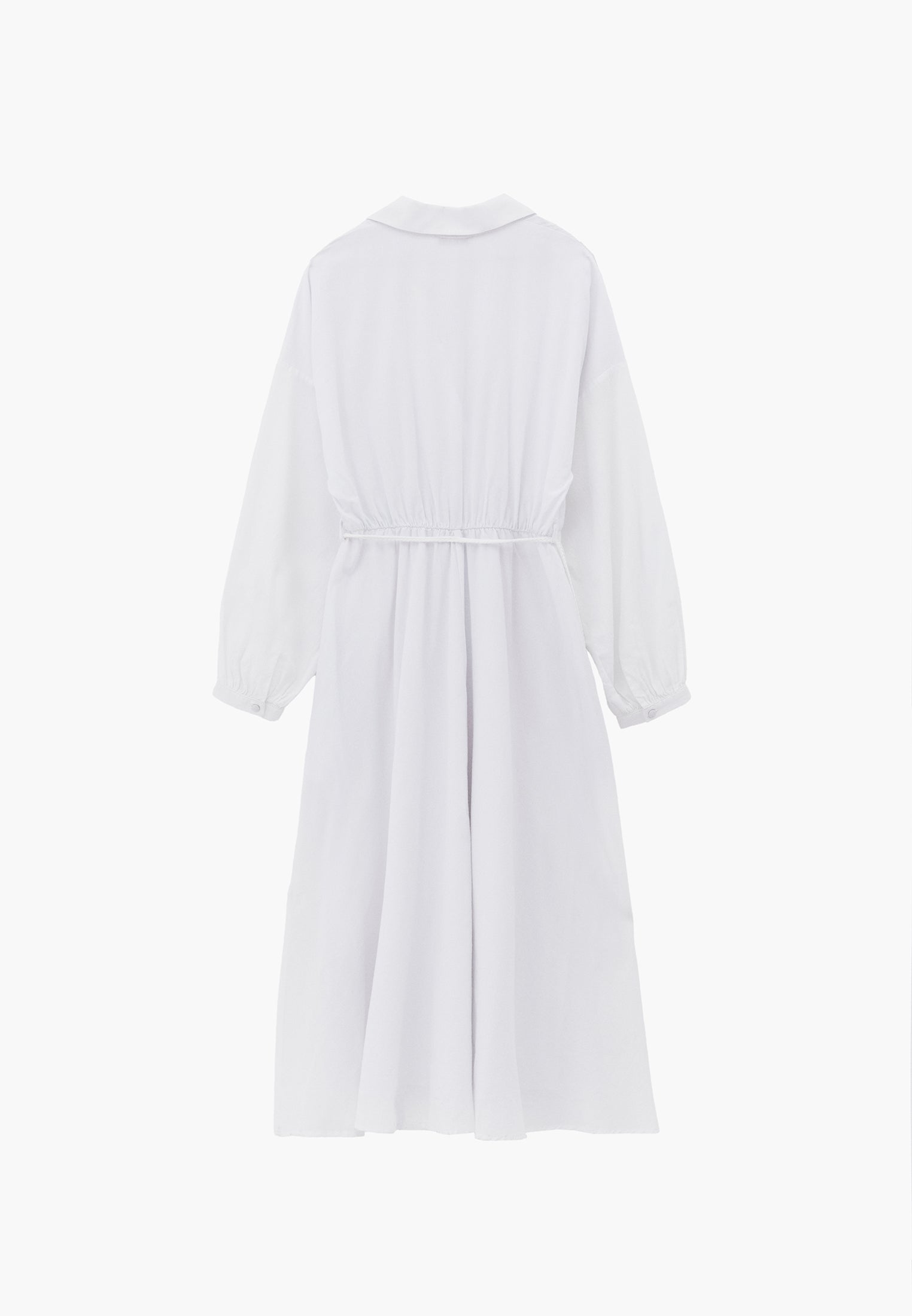 A-Line Long Shirt Collar Dress With Belt Detail