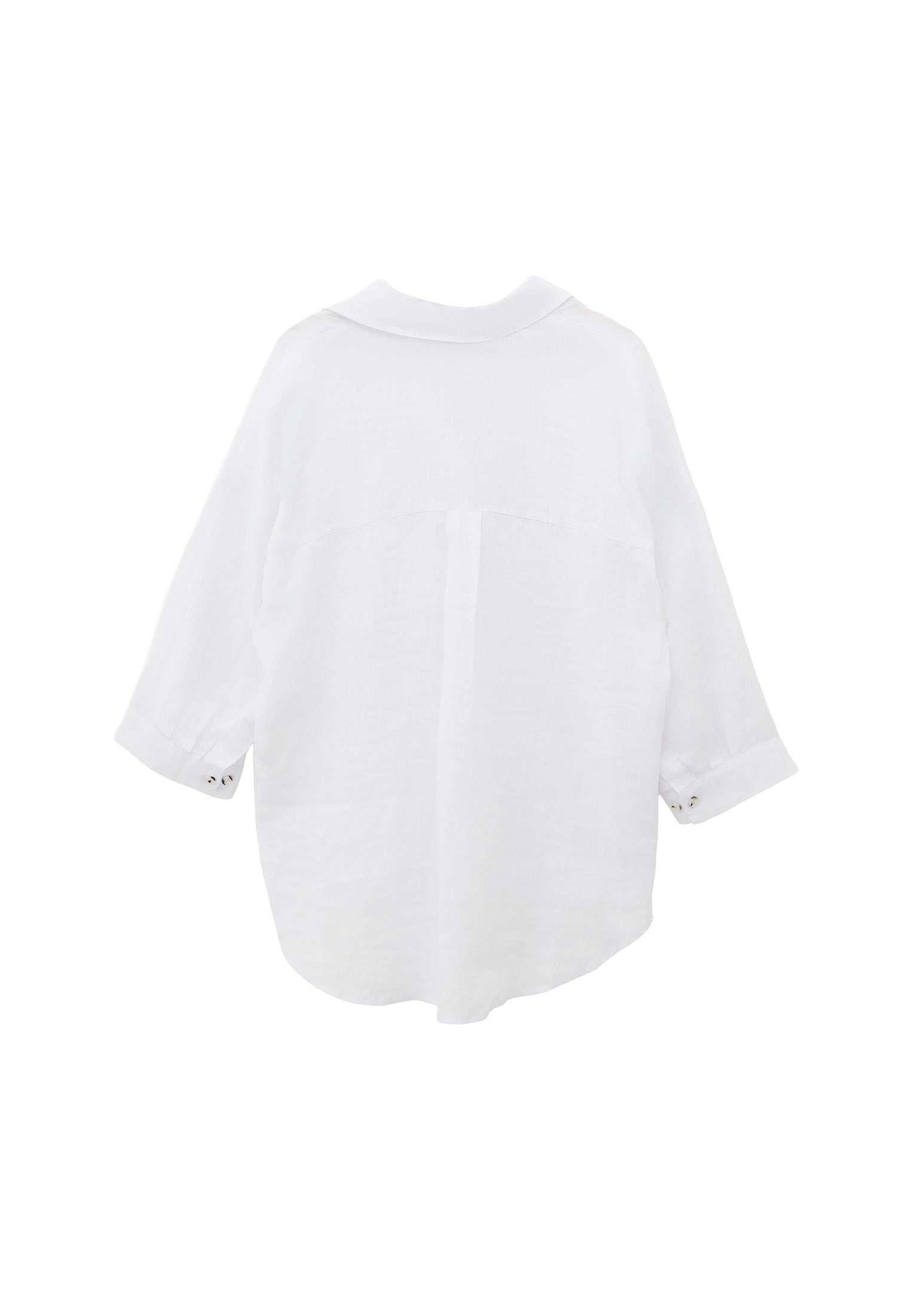 Shirt With Button Details At Tunic Length - WHITE