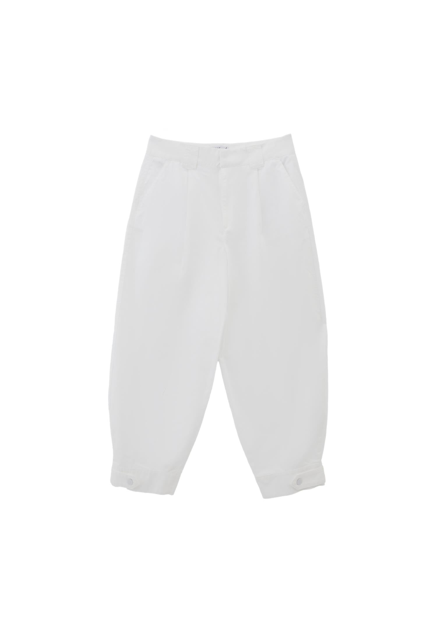 Pleated Cotton Pants - WHITE