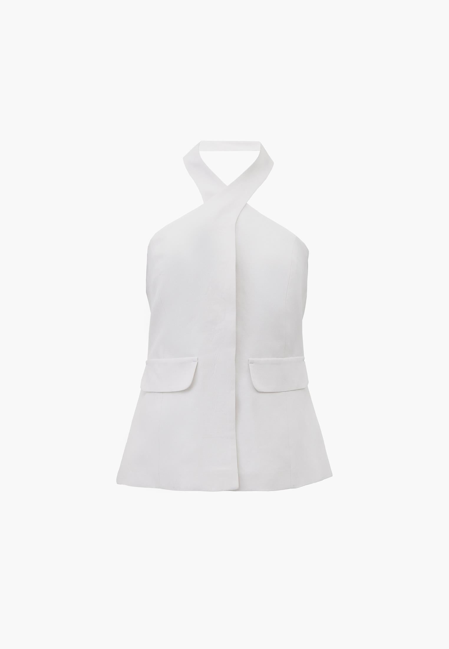 Standard Vest With Belt Detail And Halter Neck - WHITE