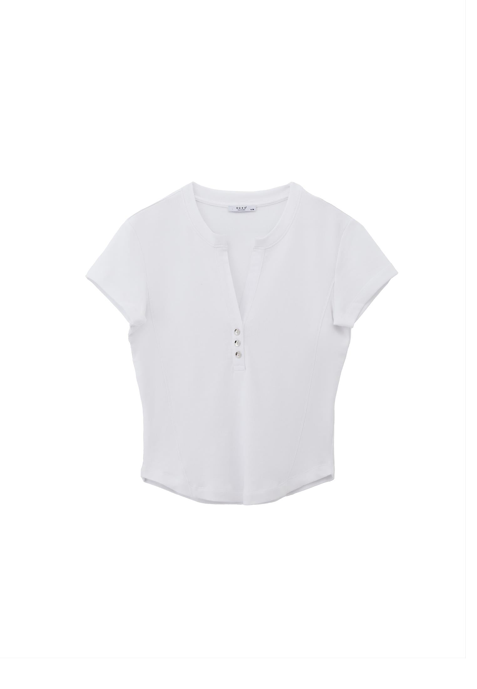 Button Detailed T-Shirt - WHITE