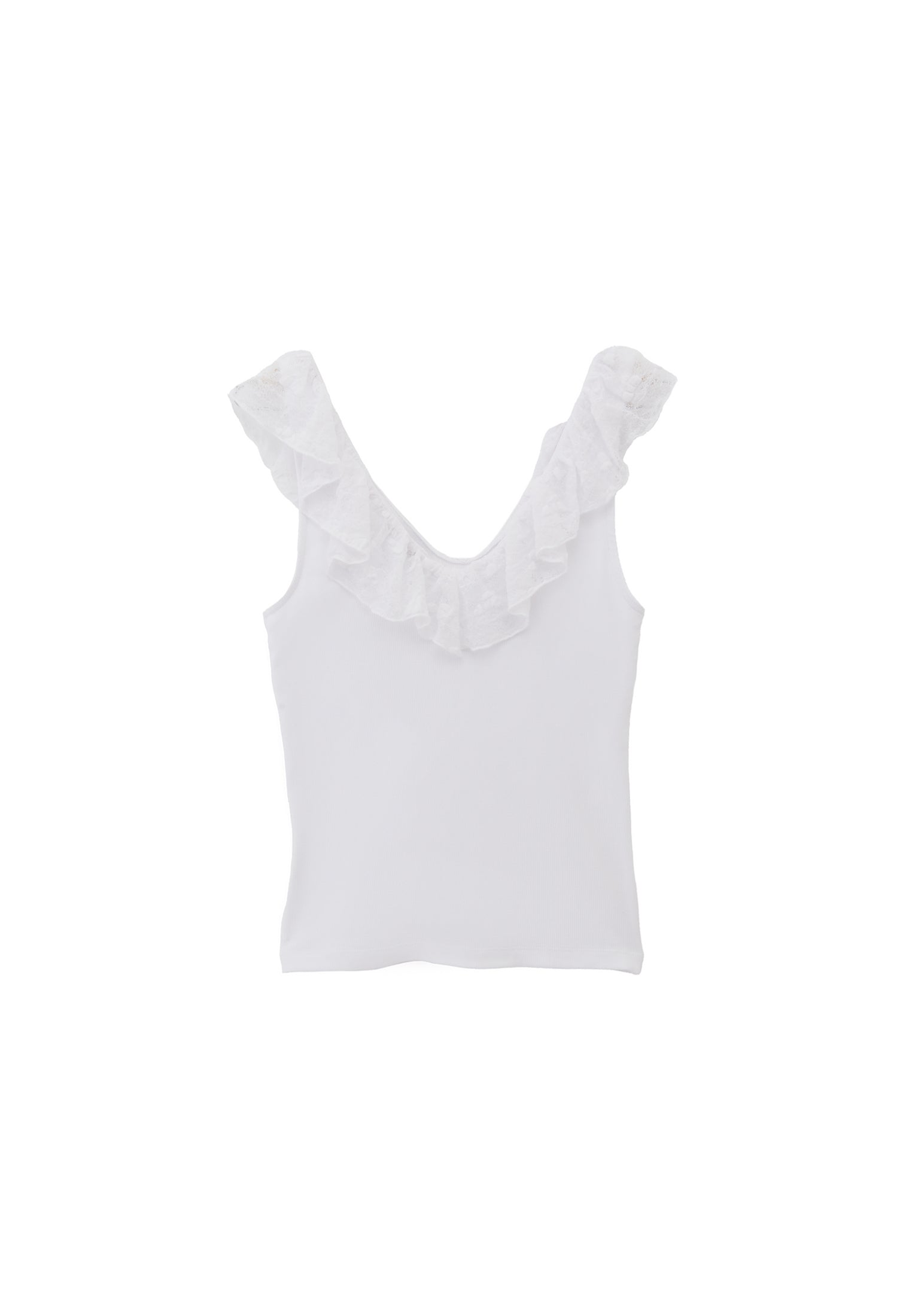 V Neck Frilled Tank Top - WHITE