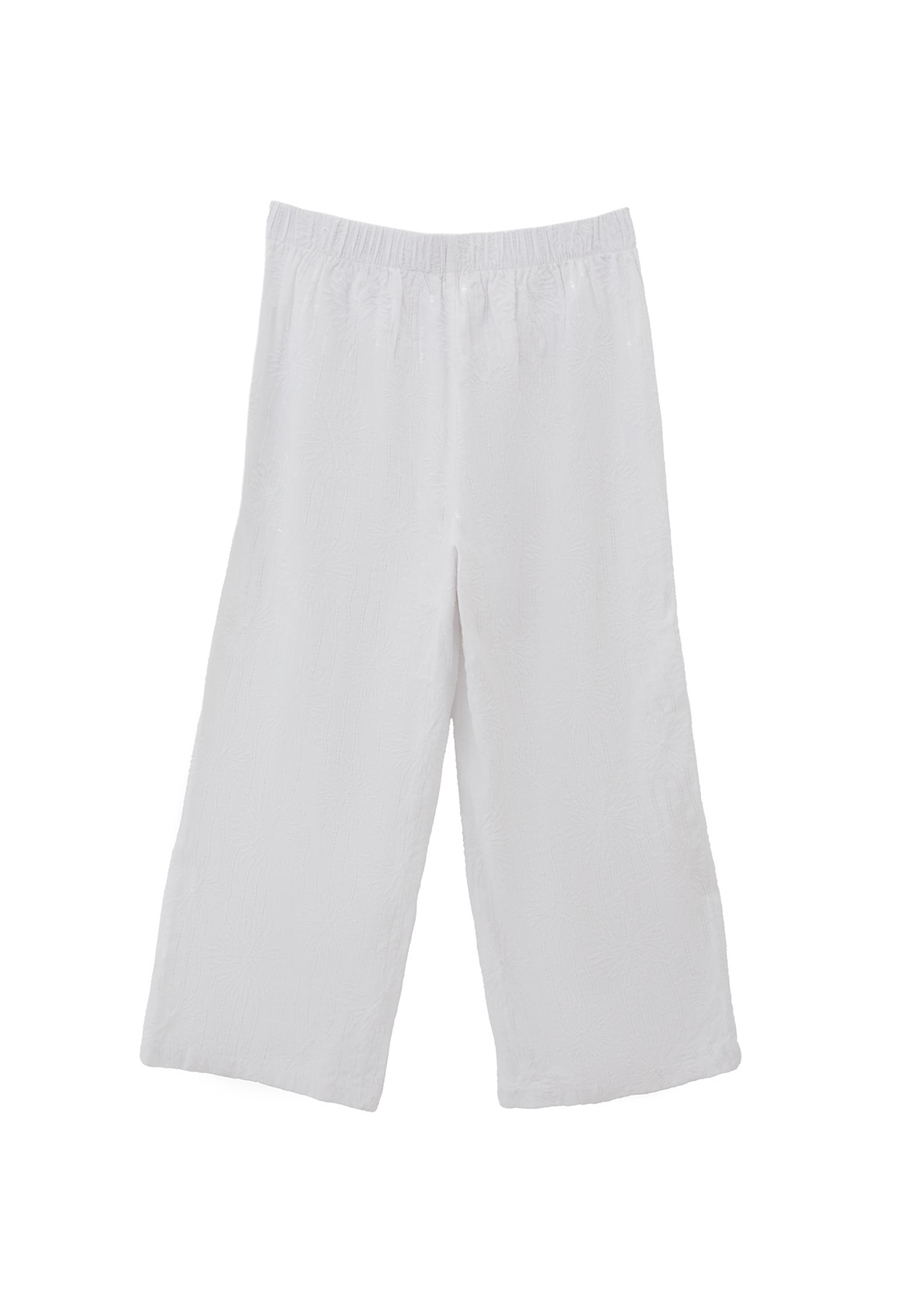 Wide Leg High Waist Pants With Embroidery Detail - WHITE
