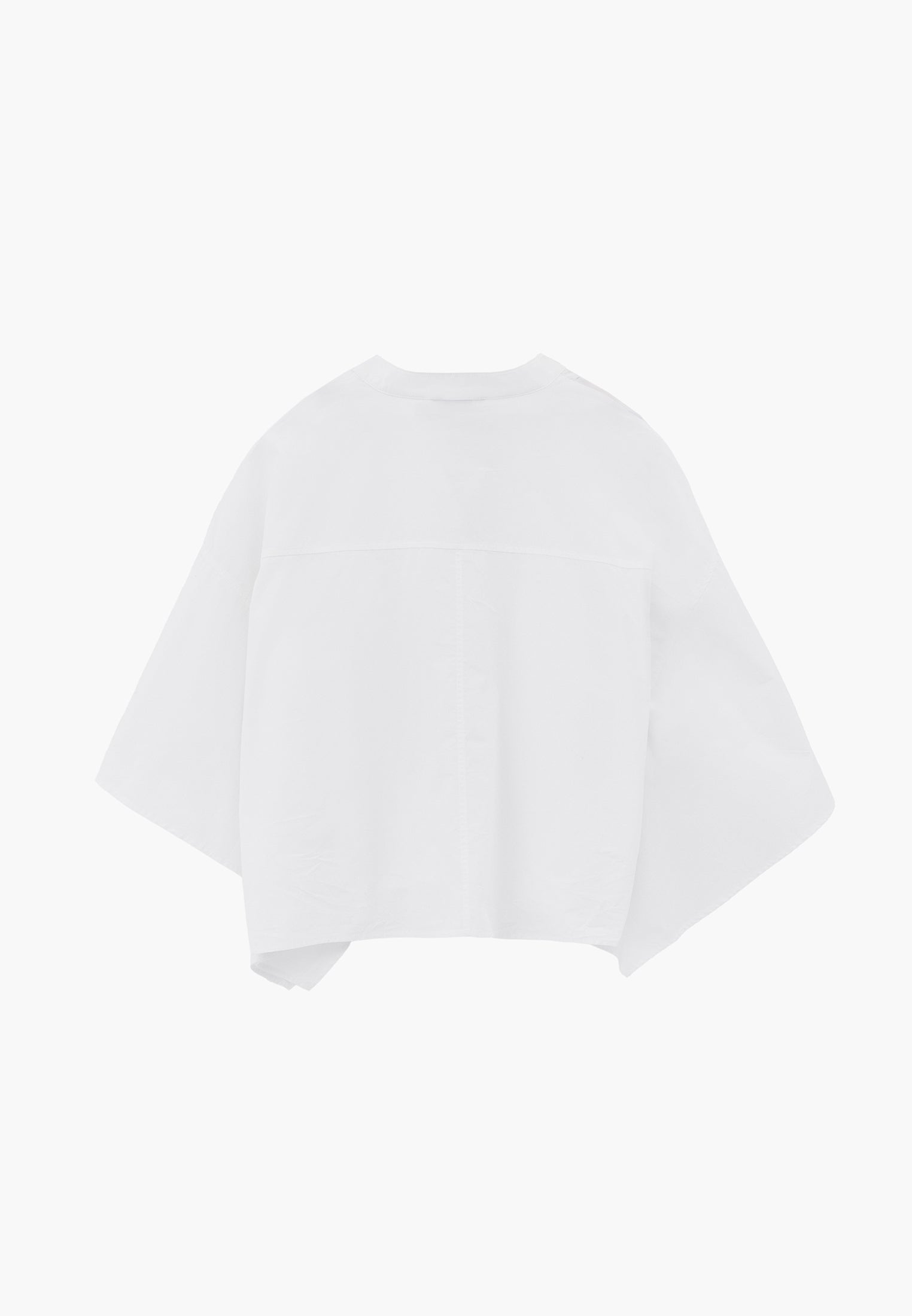 Oversized Short-Sleeve Band Collar Shirt - WHITE