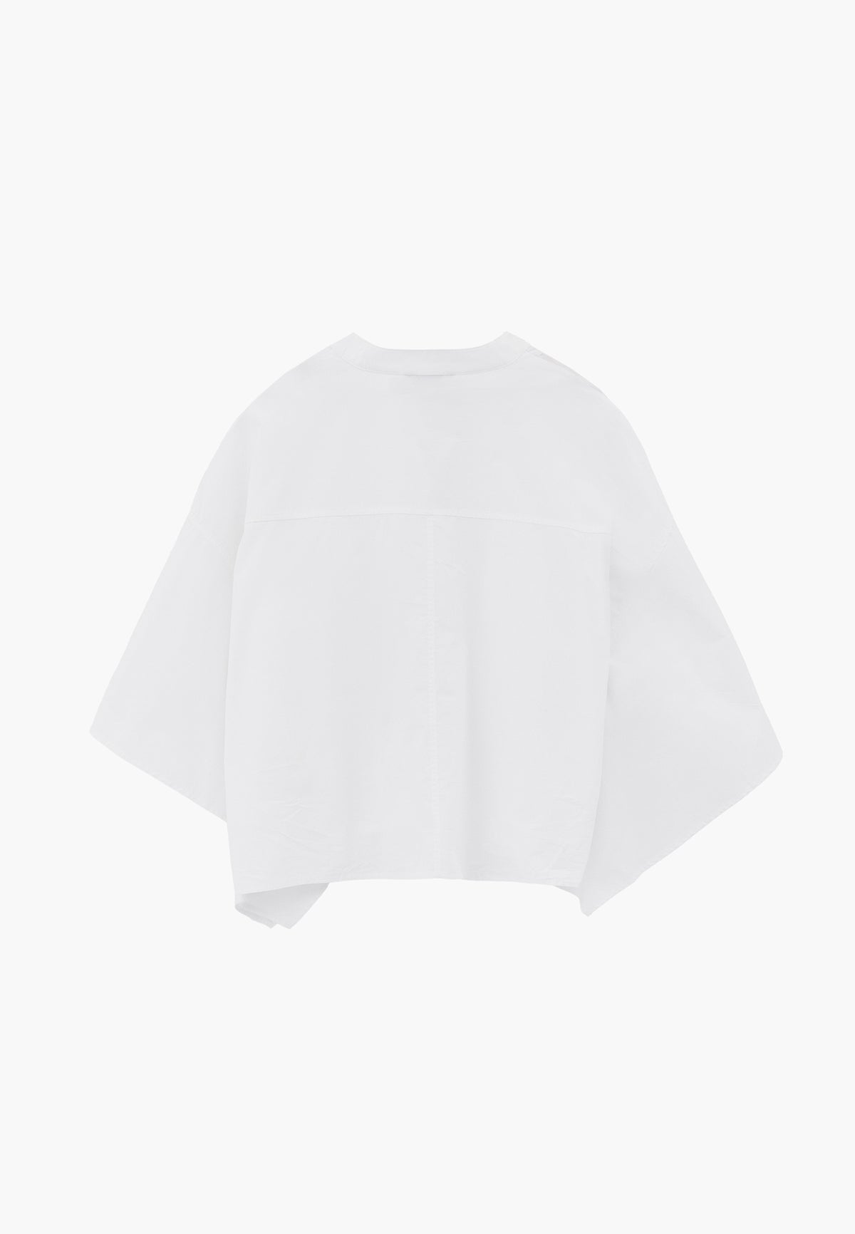Oversized Short-Sleeve Band Collar Shirt - WHITE