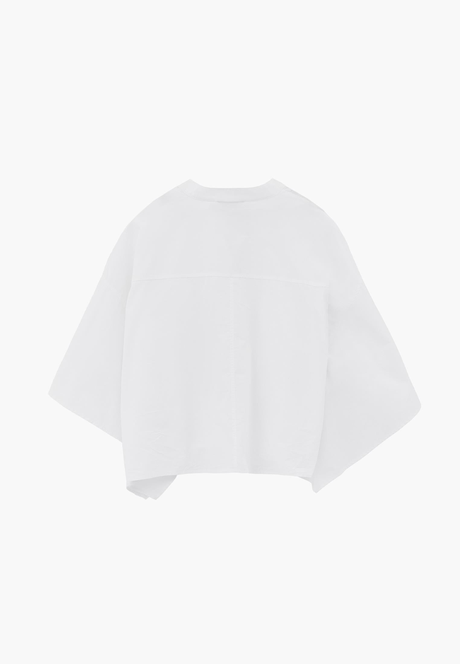 Oversized Short-Sleeve Band Collar Shirt - WHITE