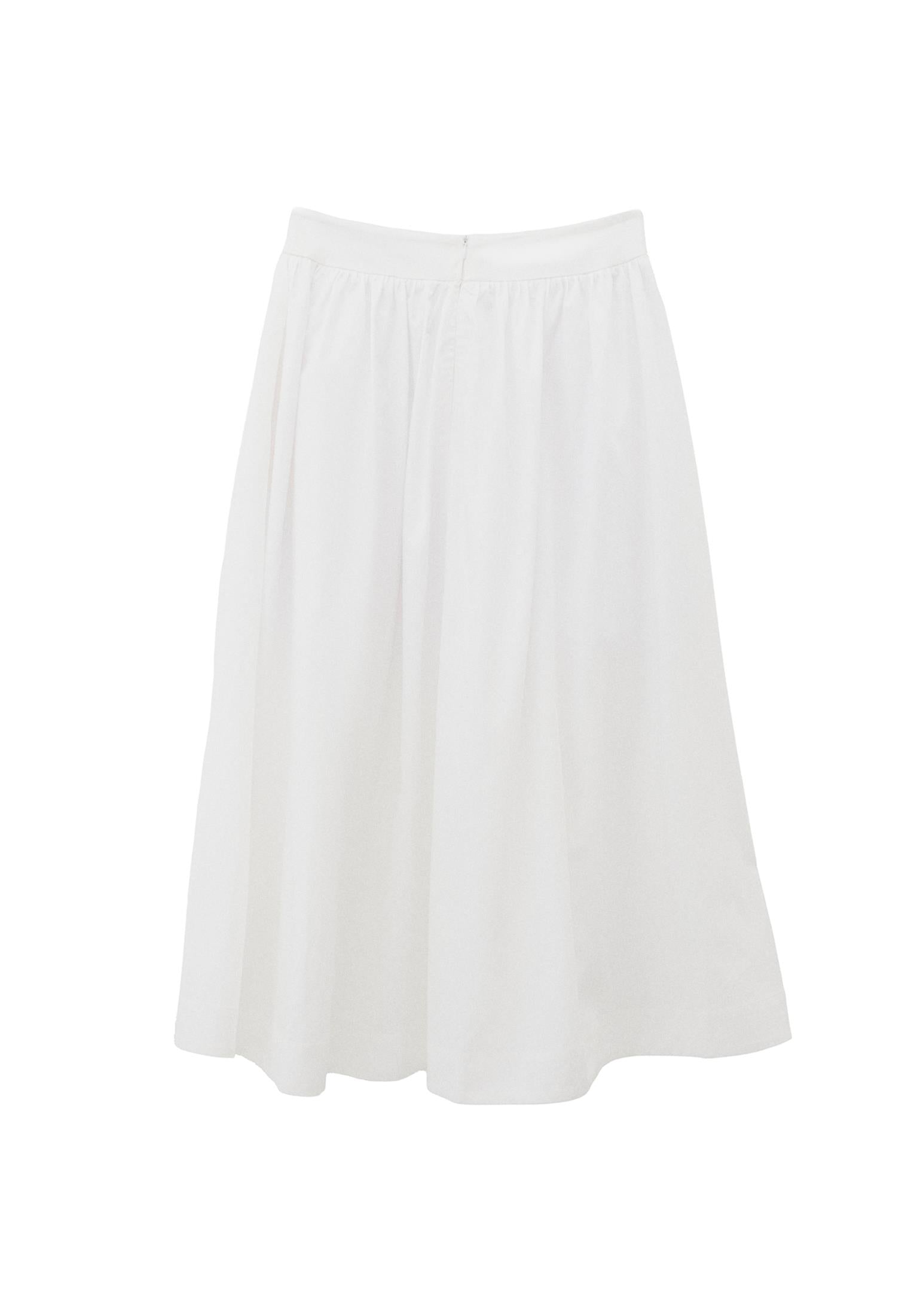 Flared Long High Waist Woven Skirt - WHITE