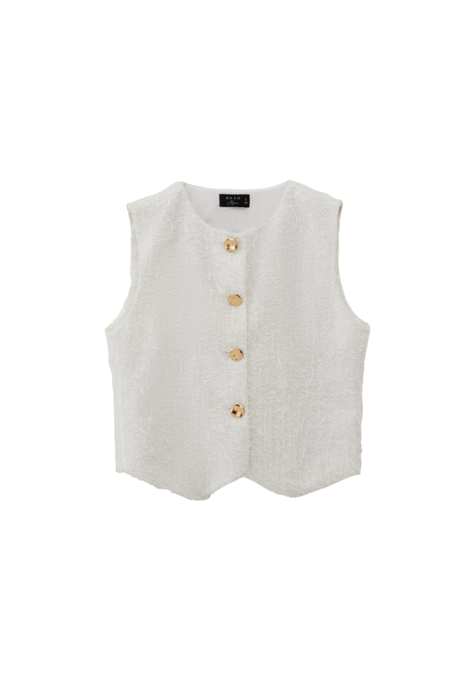 Sleeveless Vest With Button And Tassel Details - WHITE