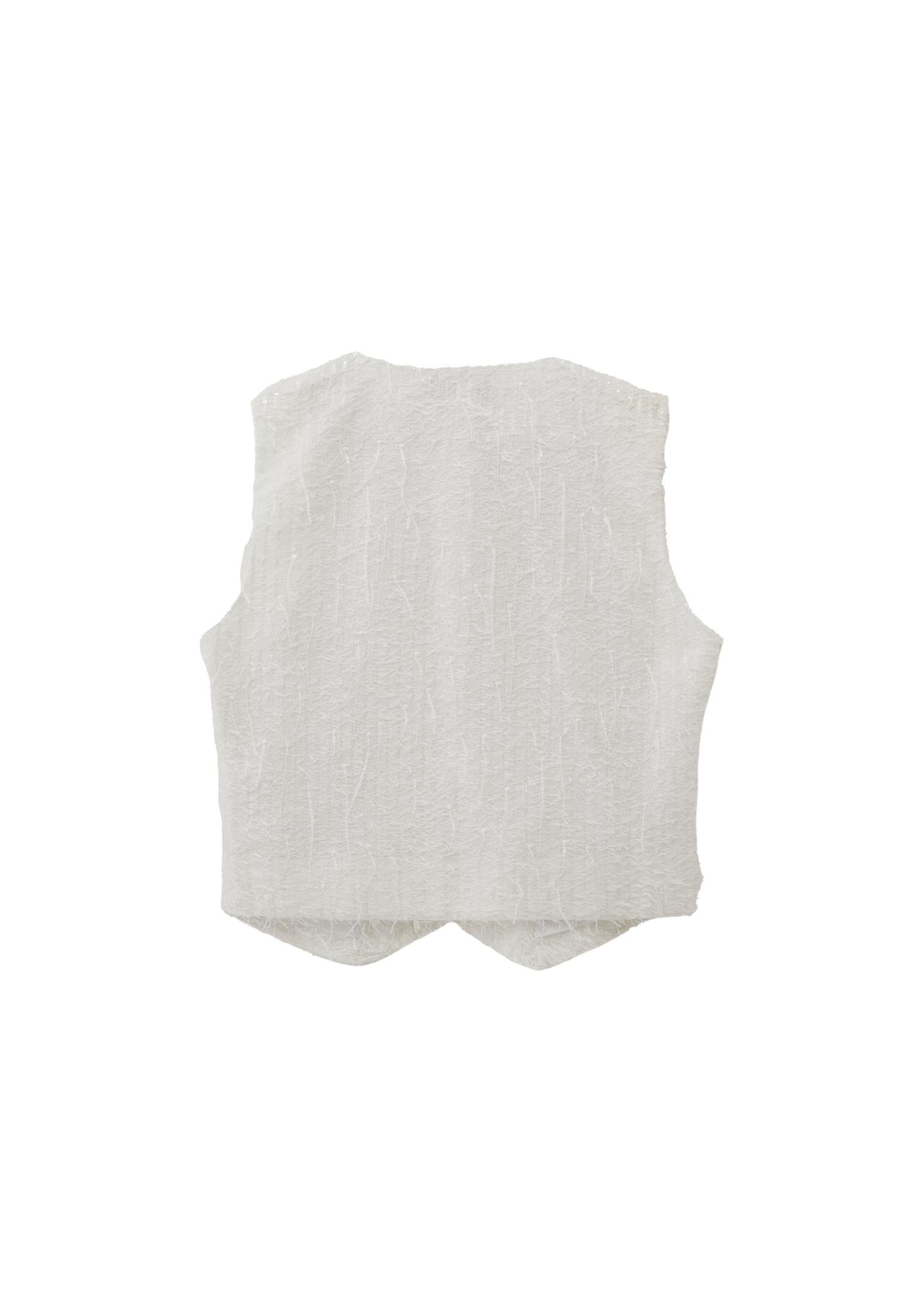 Sleeveless Vest With Button And Tassel Details - WHITE