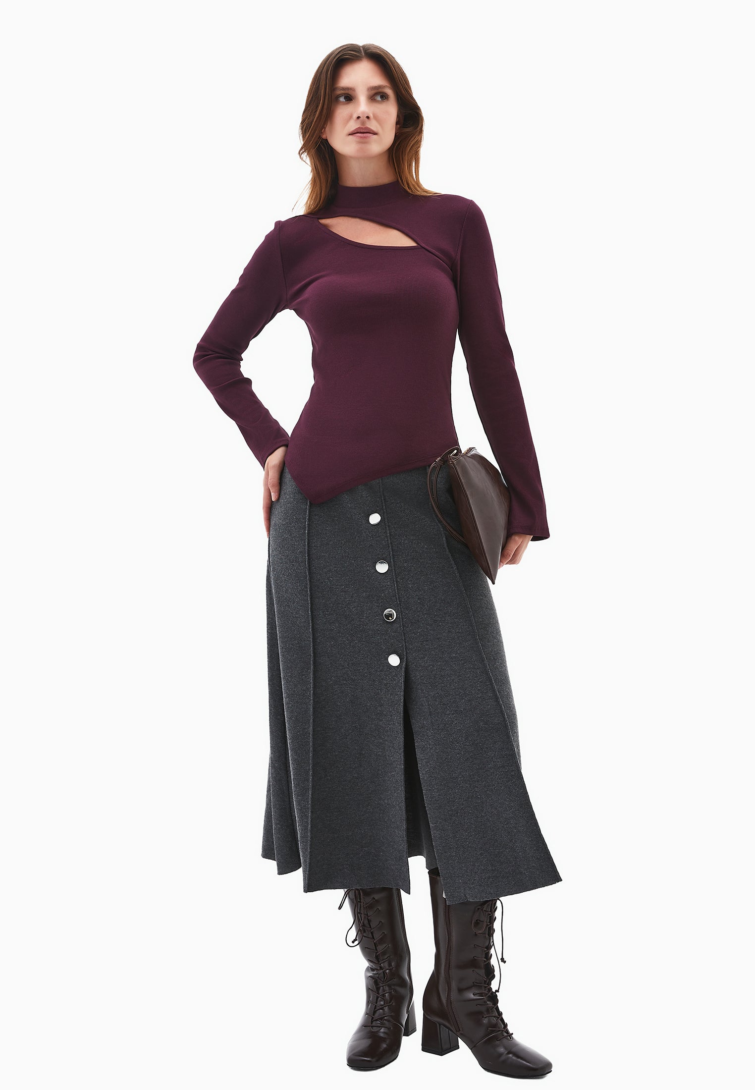 Cut out detail long sleeve t-shirt - WINETASTING