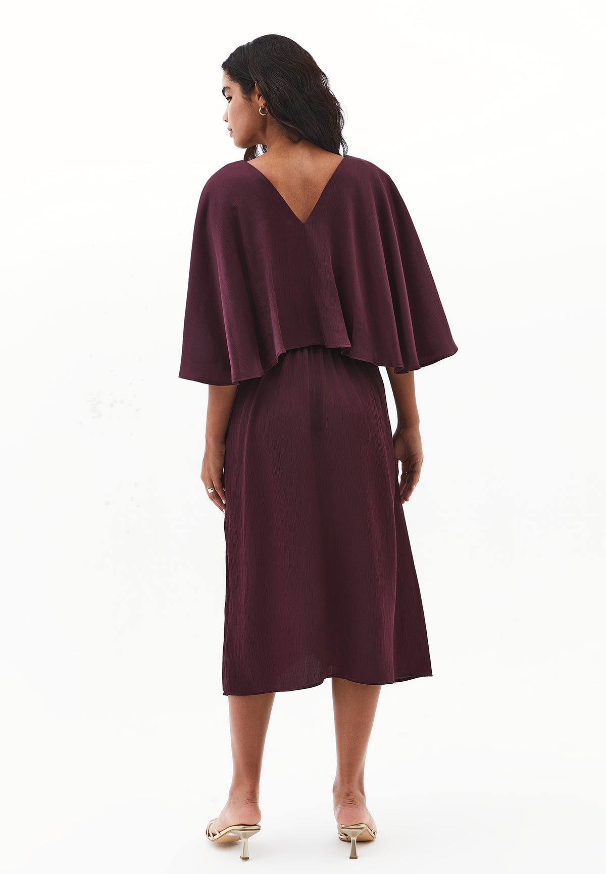 V Neck Long Dress - Burgundy