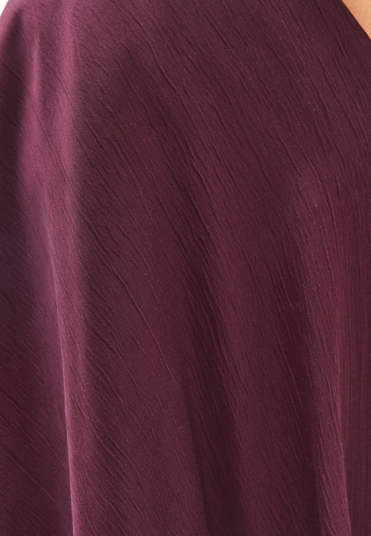 V Neck Long Dress - Burgundy