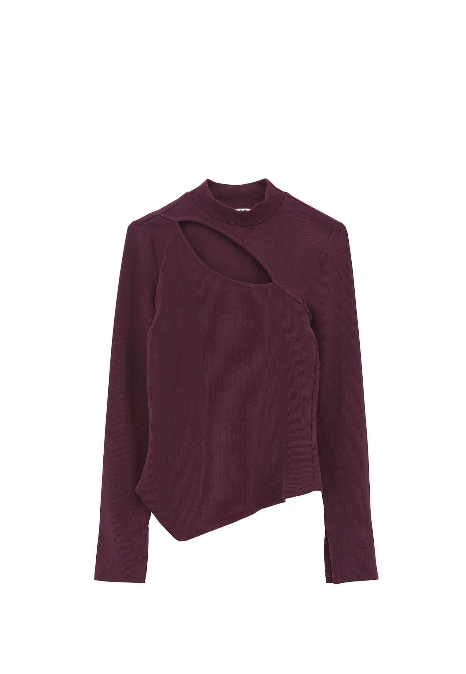 تي شيرت بأكمام طويلة بتفاصيل مقطوعة - WINETASTING