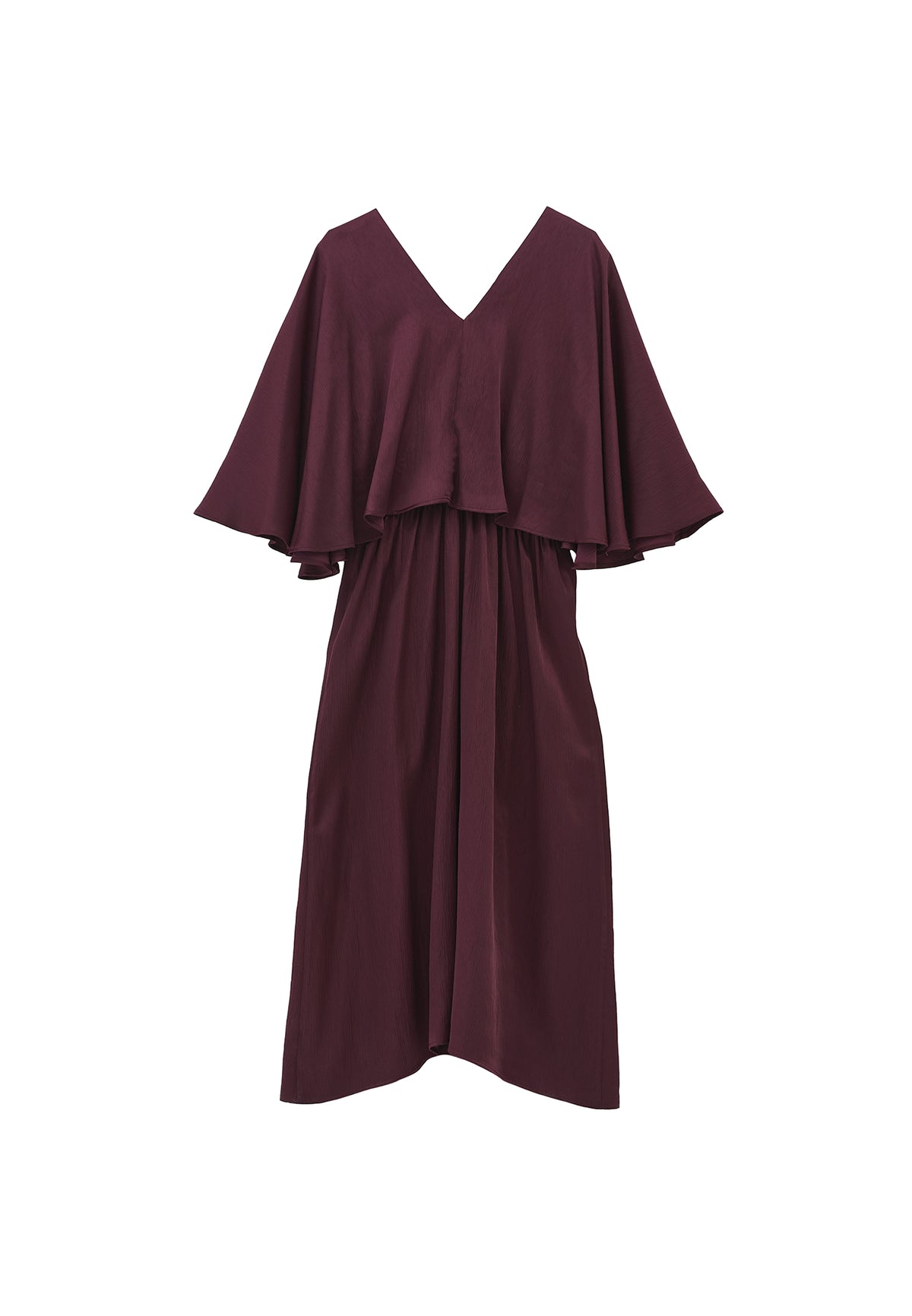 V Neck Long Dress - Burgundy