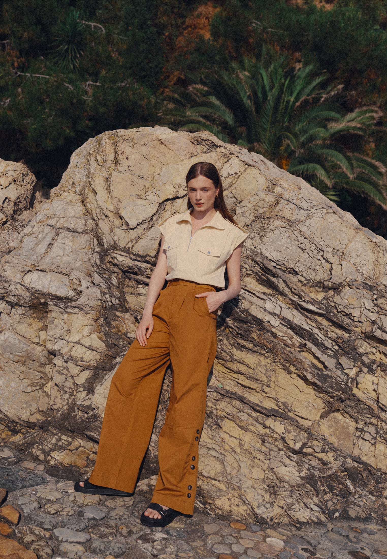 High neck detailed blouse - WOOD ASH