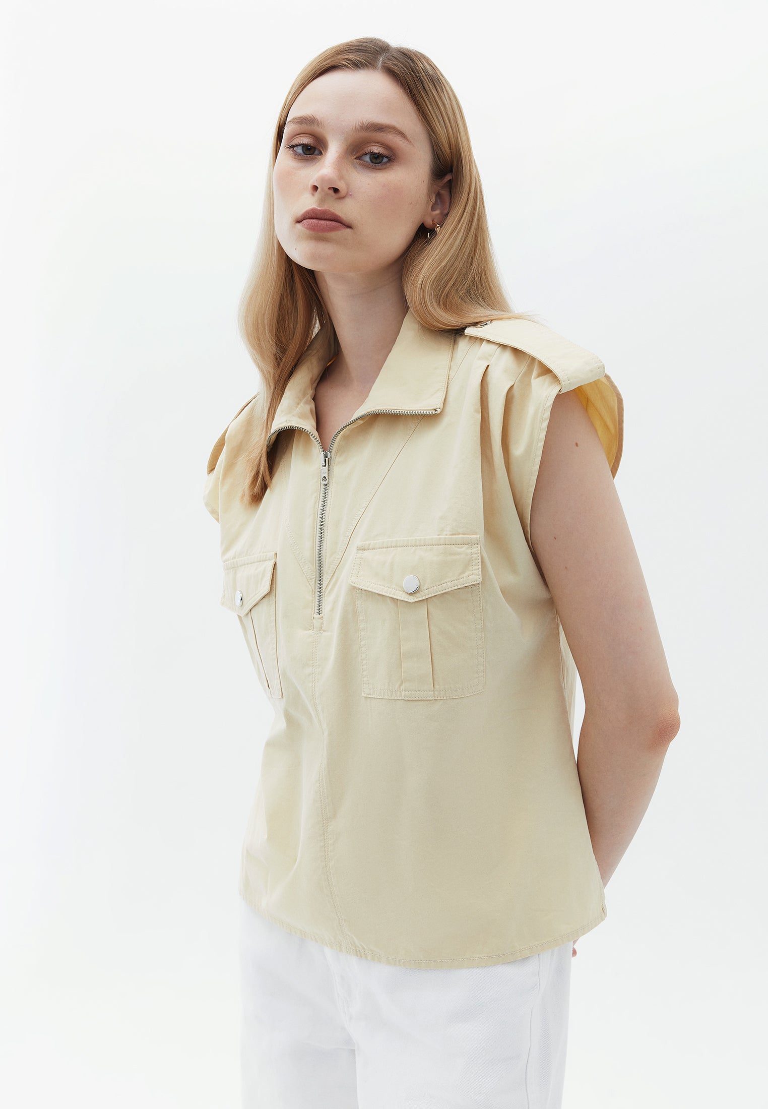 High neck detailed blouse - WOOD ASH
