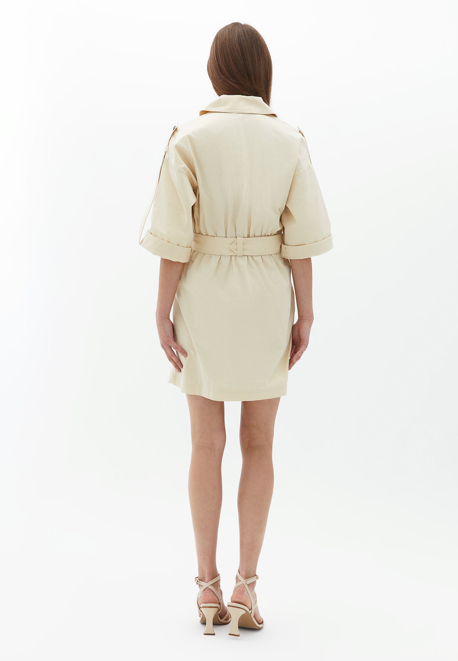 Belted shirt collar dress - WOOD ASH