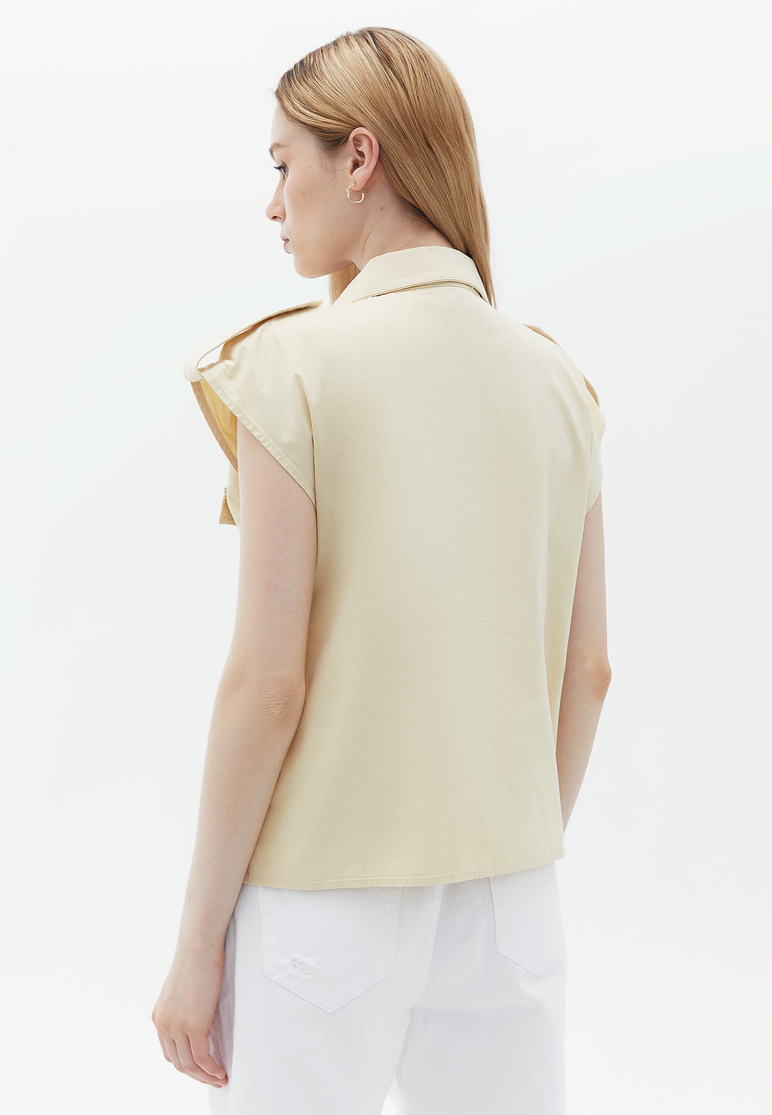 High neck detailed blouse - WOOD ASH