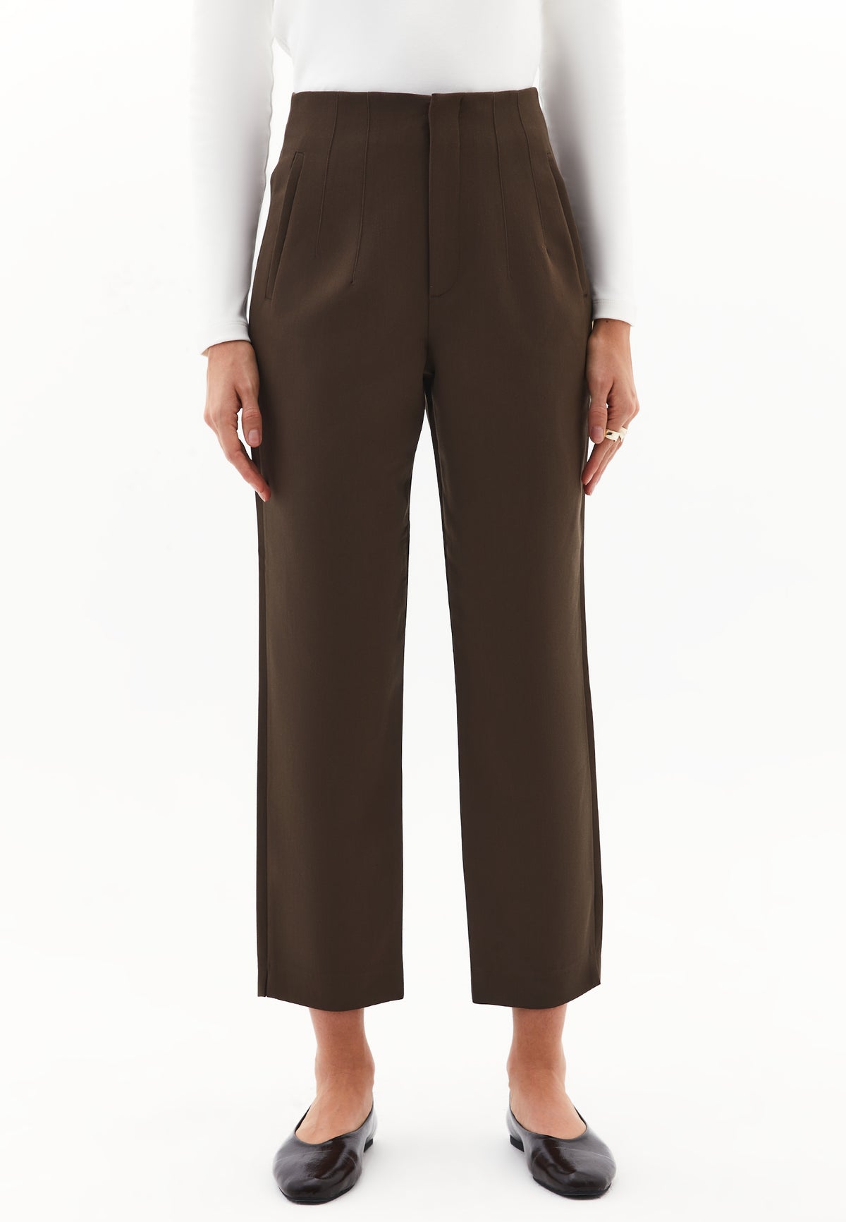 Carrot Cut High Waist Pants - Brown