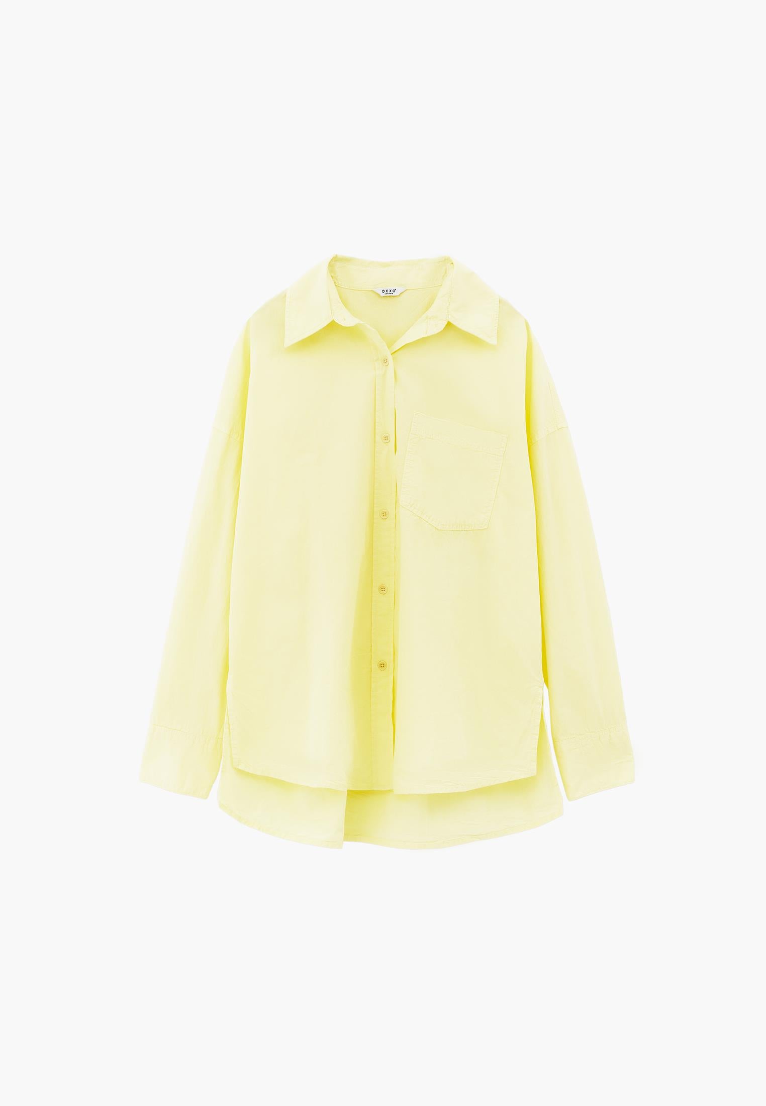 Oversized Long-Sleeve Shirt with Pocket Detail - YELLOW PEAR