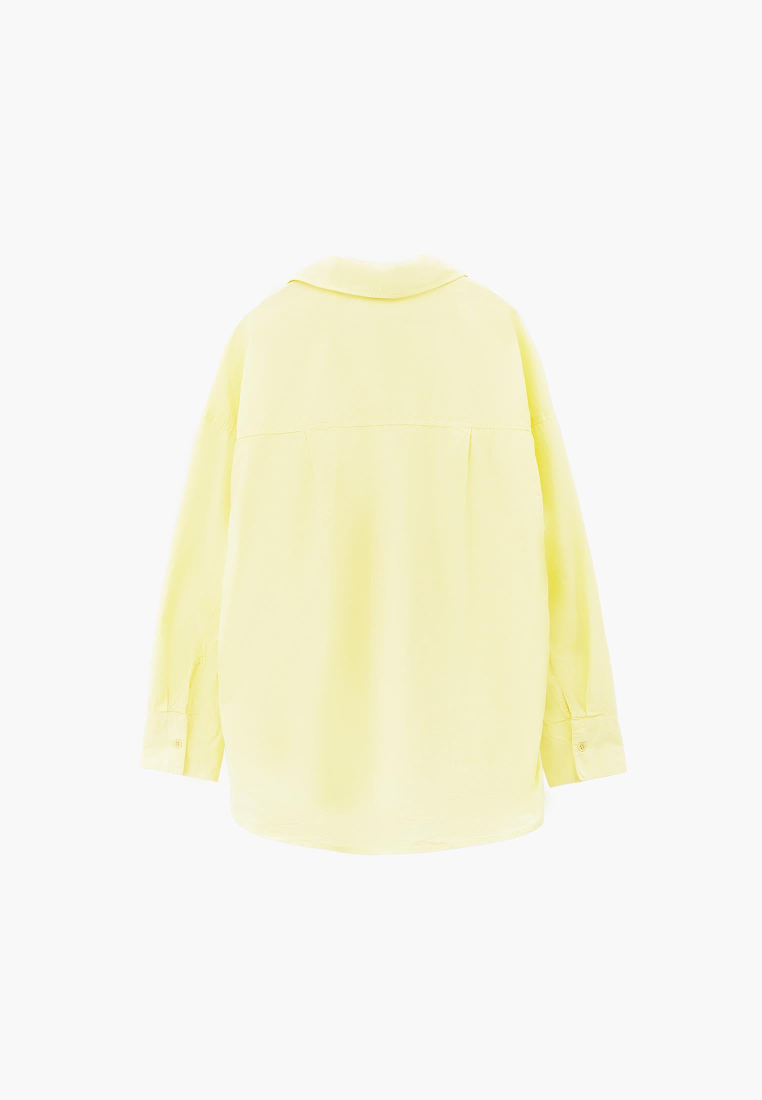 Oversized Long-Sleeve Shirt with Pocket Detail - YELLOW PEAR