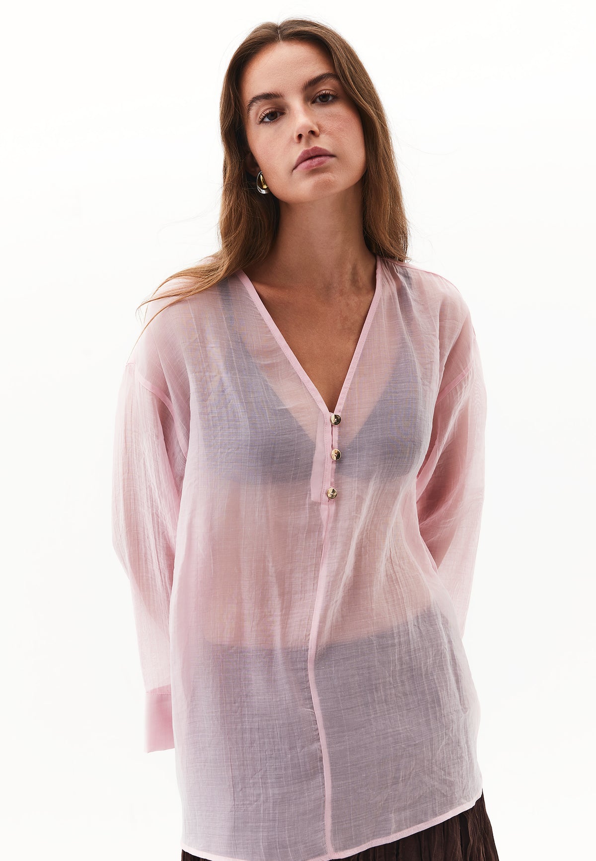 Tunic Blouse With Button Details - Pink