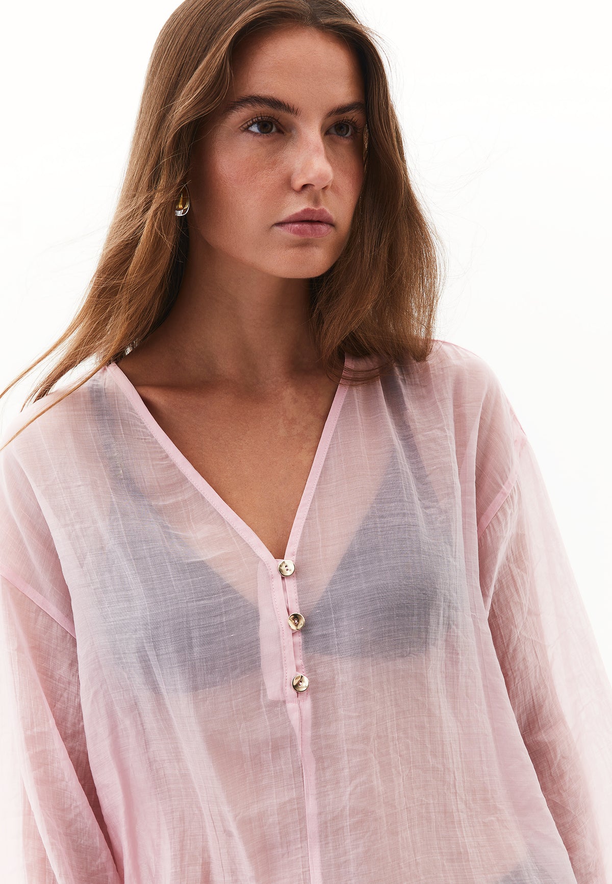 Tunic Blouse With Button Details - Pink