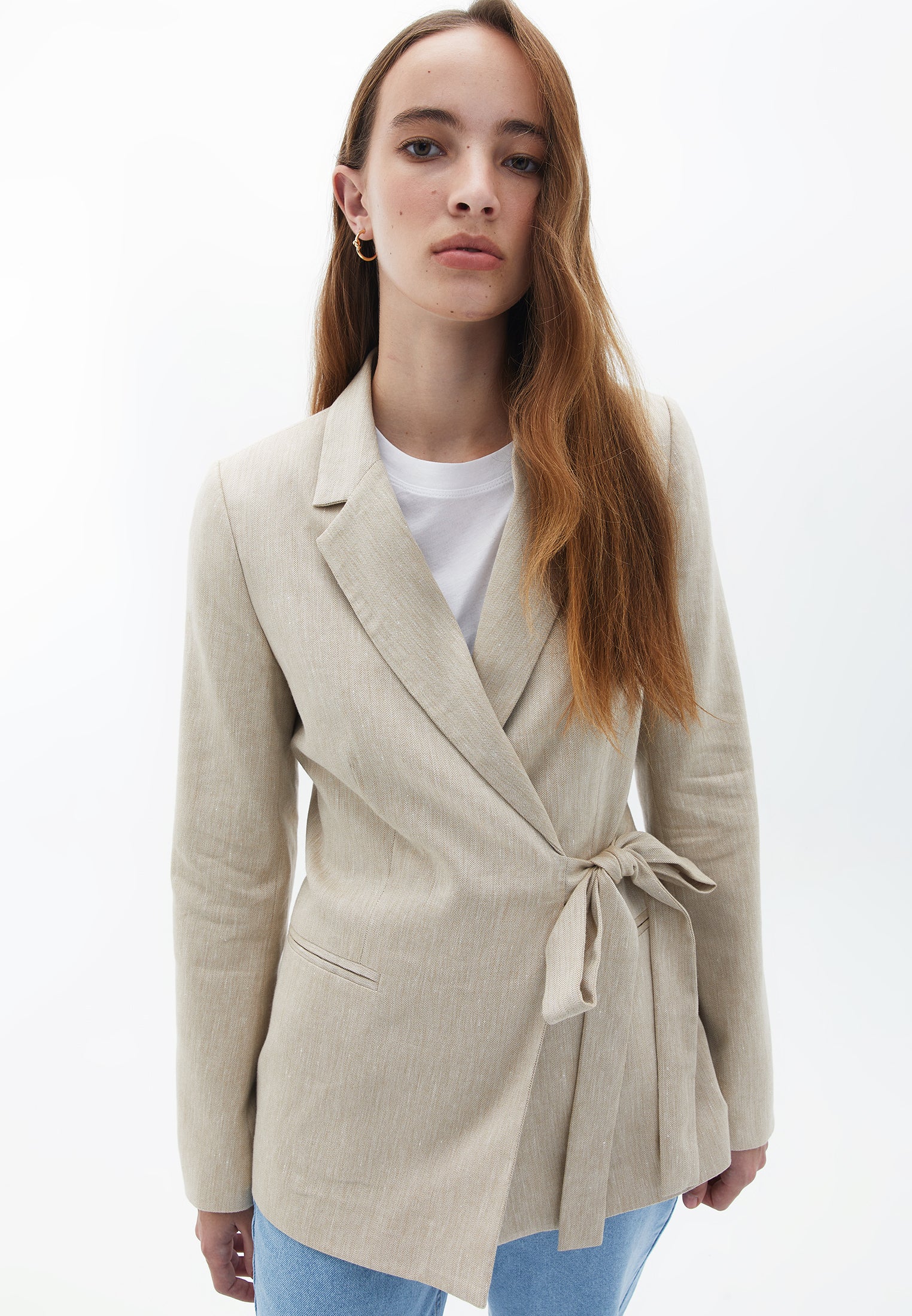 Blazer with Tie-up Detail - WARM SAND