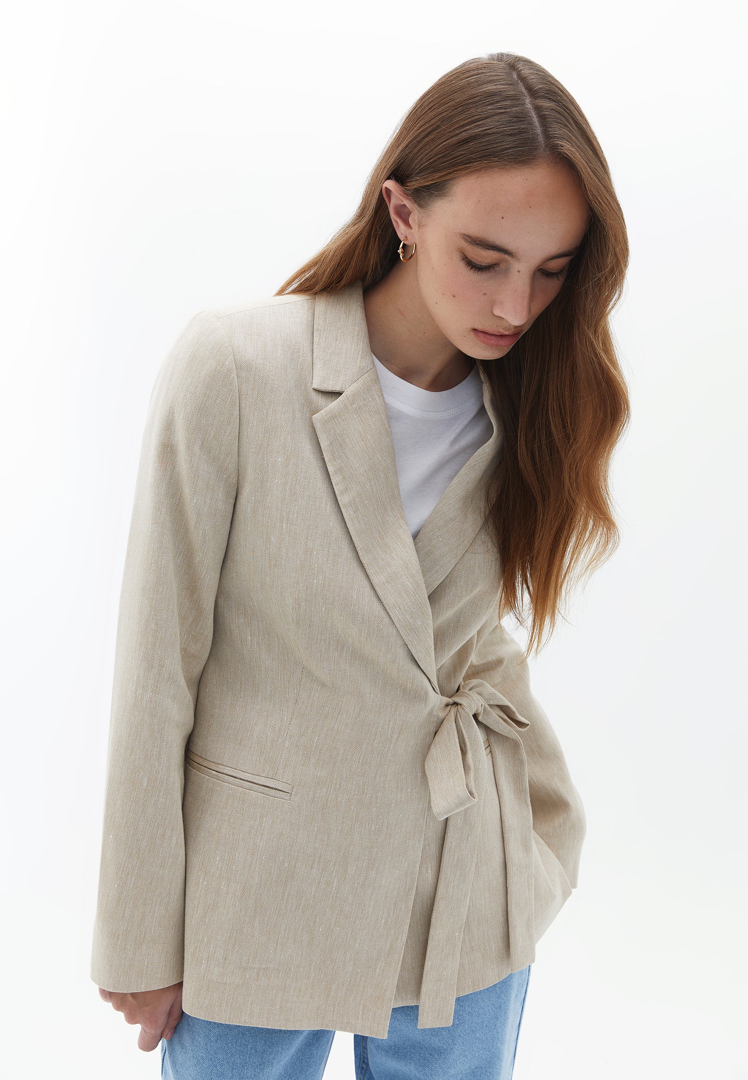Blazer with Tie-up Detail - WARM SAND