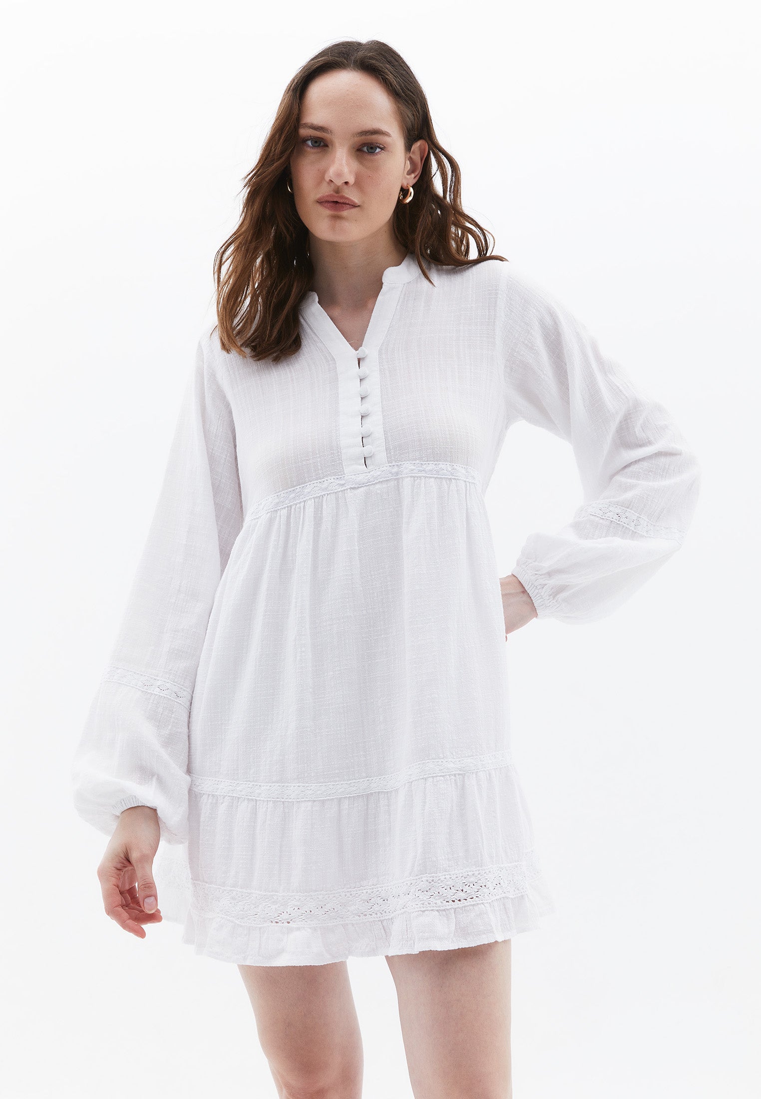 Mini Dress with Puff Sleeves - WHITE