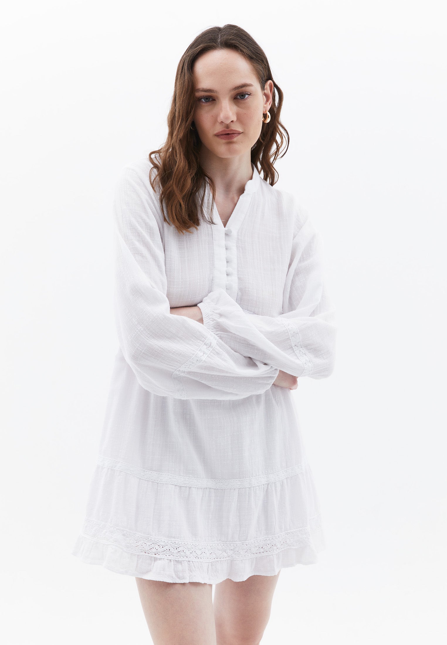 Mini Dress with Puff Sleeves - WHITE