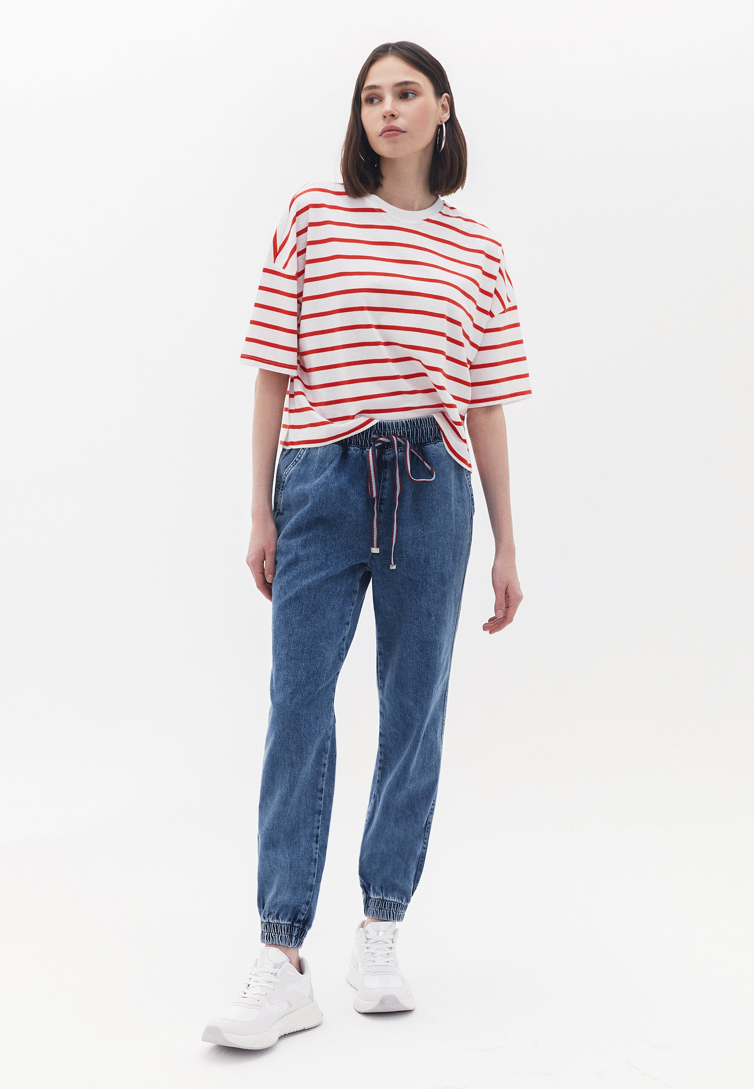 Elastic Waist Denim Jogger - MID DENIM