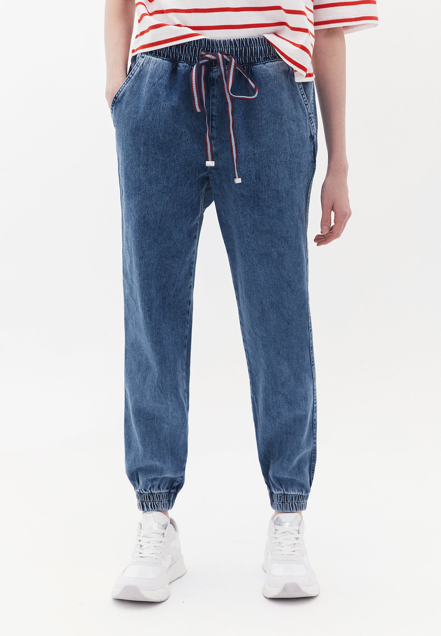 Elastic Waist Denim Jogger - MID DENIM