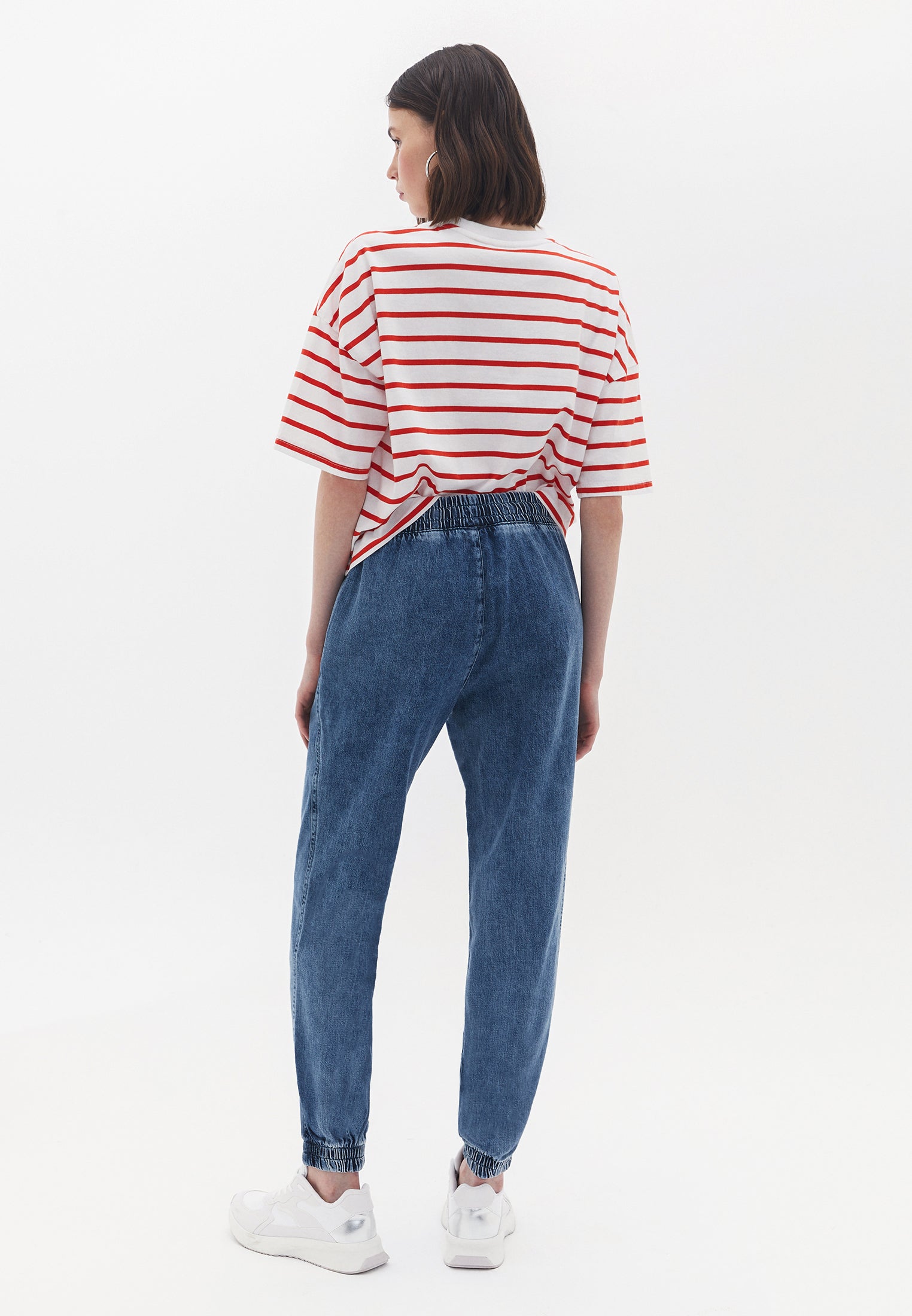 Elastic Waist Denim Jogger - MID DENIM