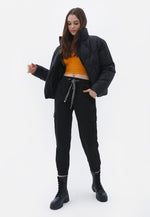 Elasticated waistband cargo jogger pants - BLACK
